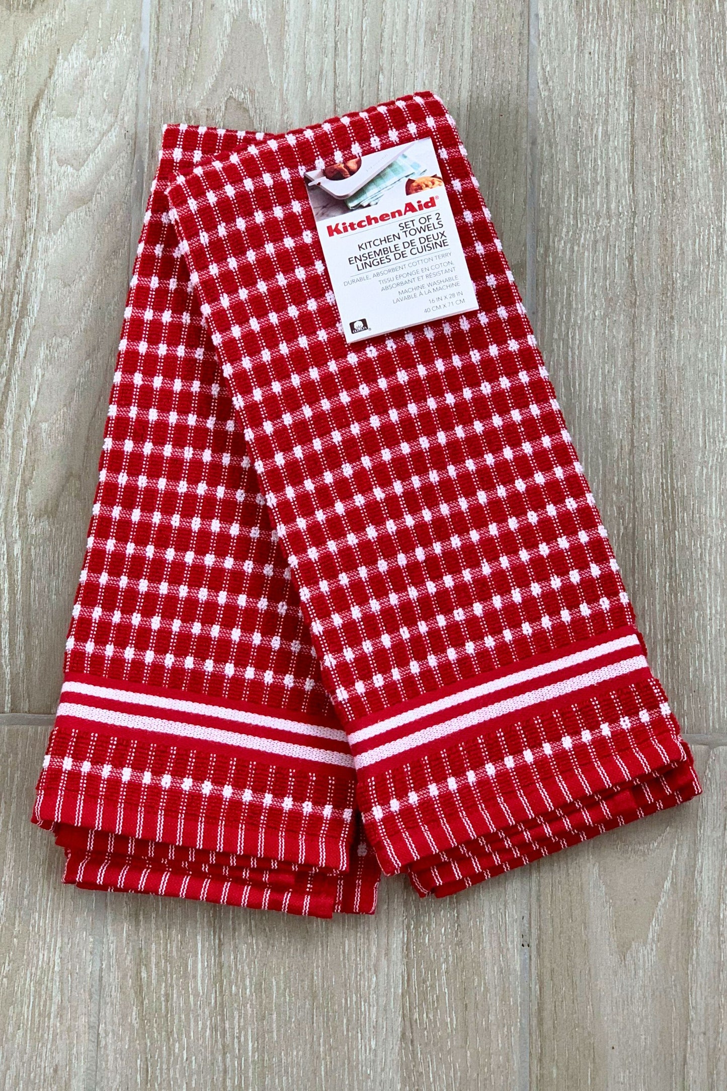 New KitchenAid Tea-Towels x2 Red with White Squares