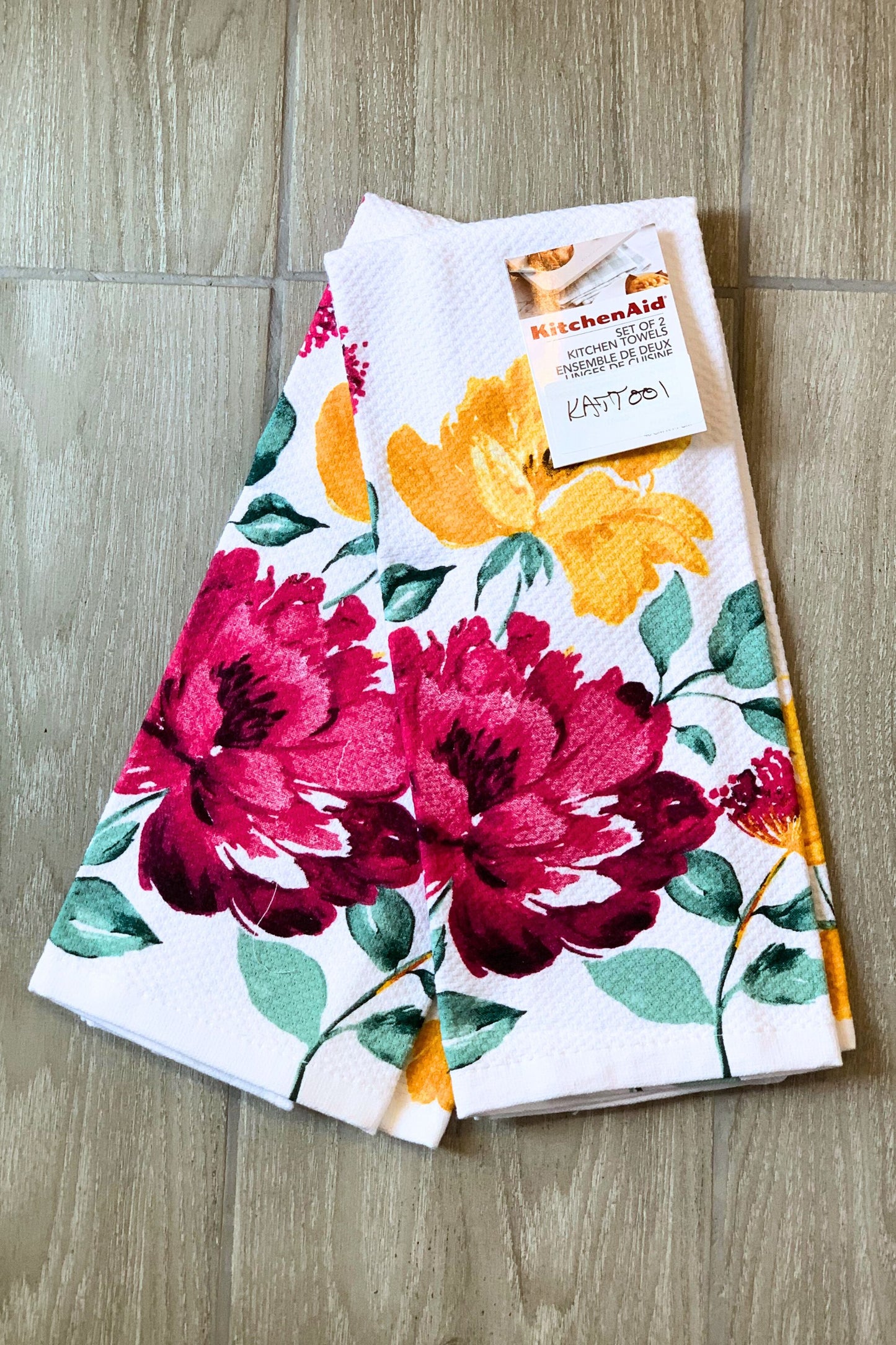 New KitchenAid Tea-Towels x2 Multicoloured Flowers