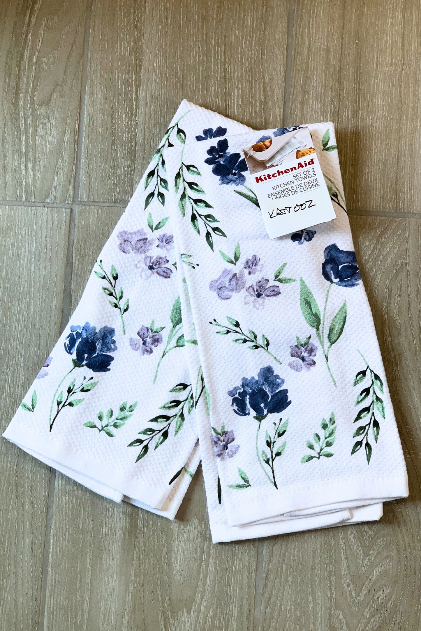 New KitchenAid Tea-Towels x2 Blue Flowers