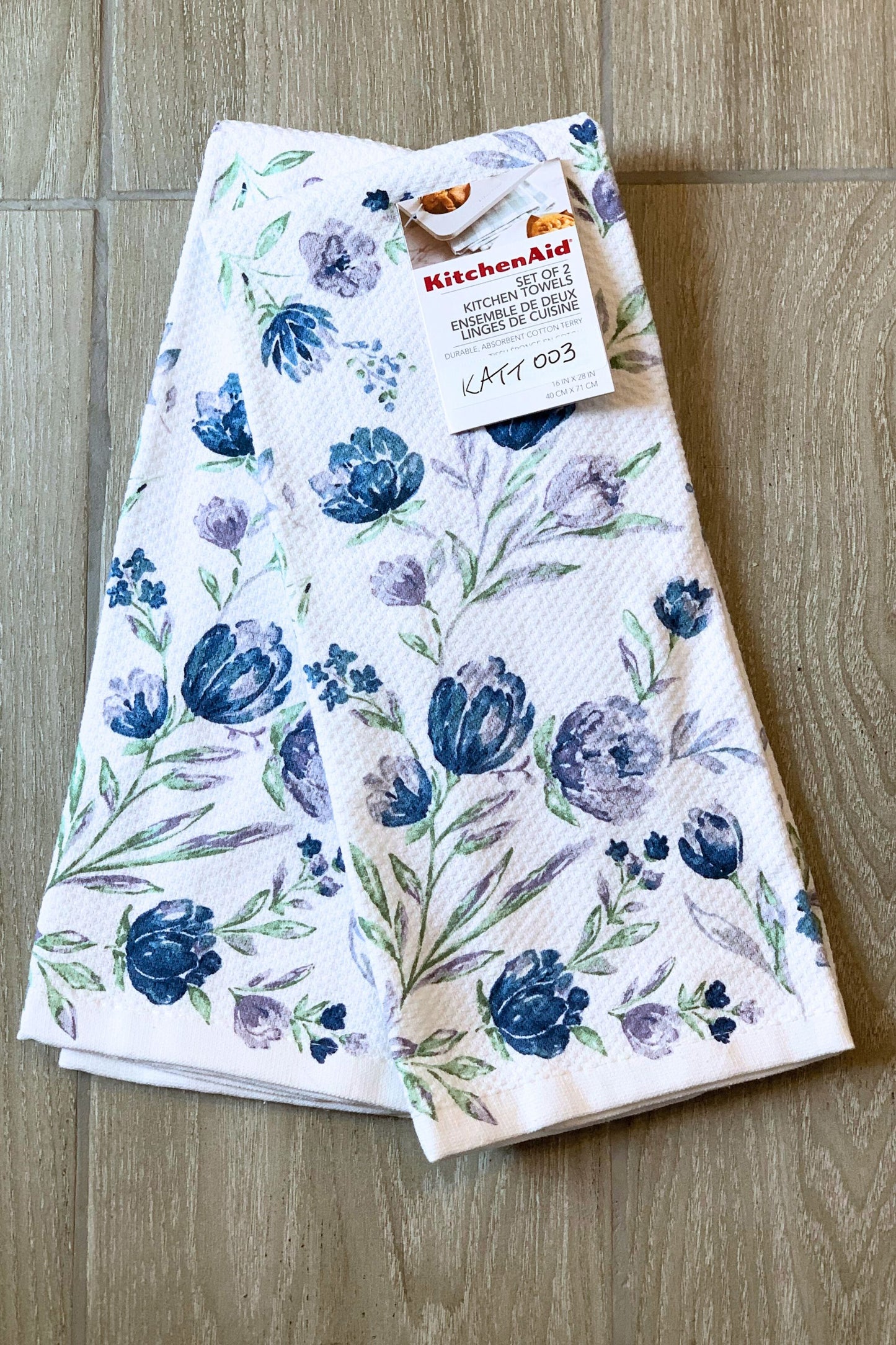 New KitchenAid Tea-Towels x2 Blue Flowers