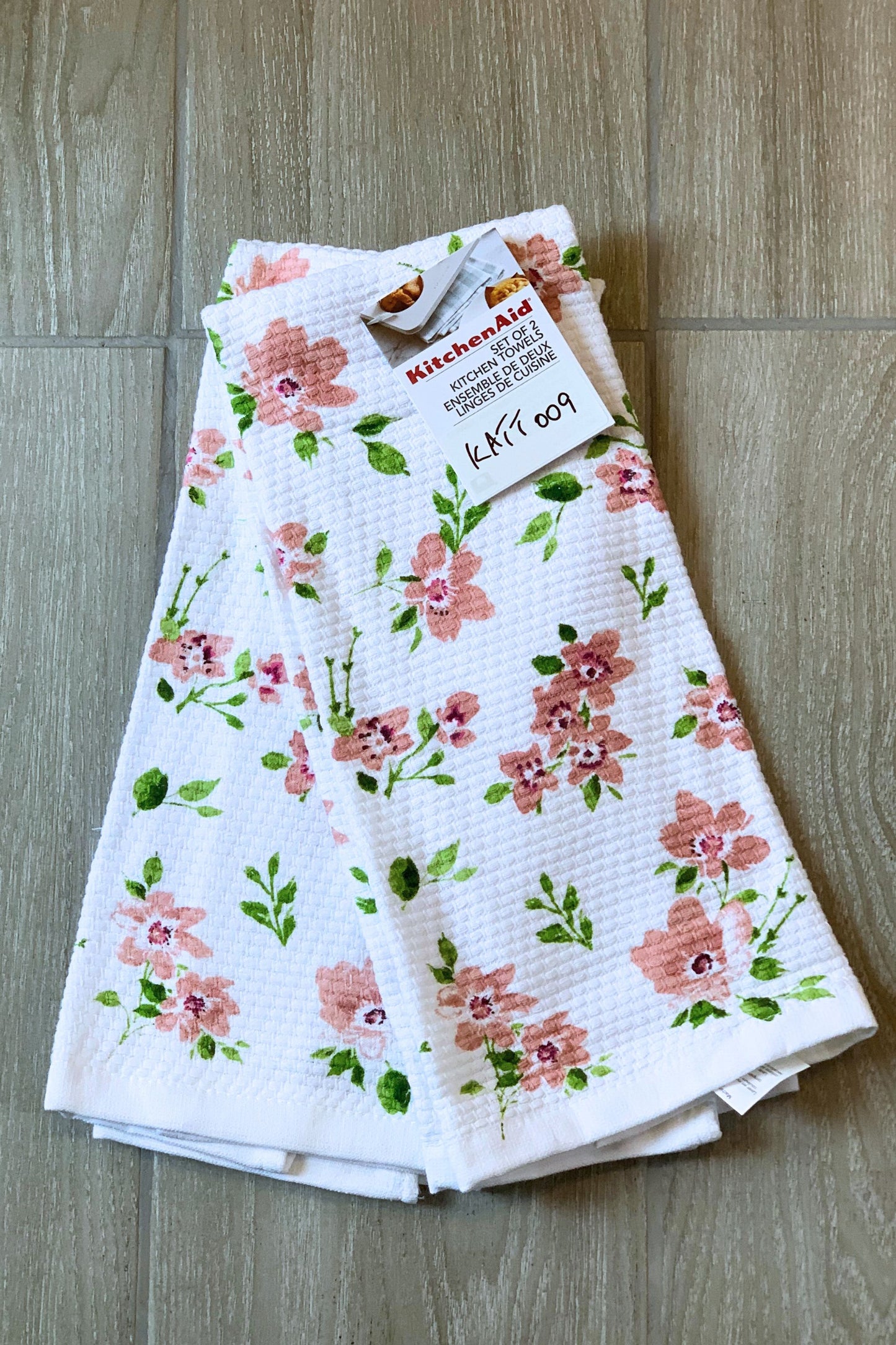 New KitchenAid Tea-Towels x2 Pink Flowers