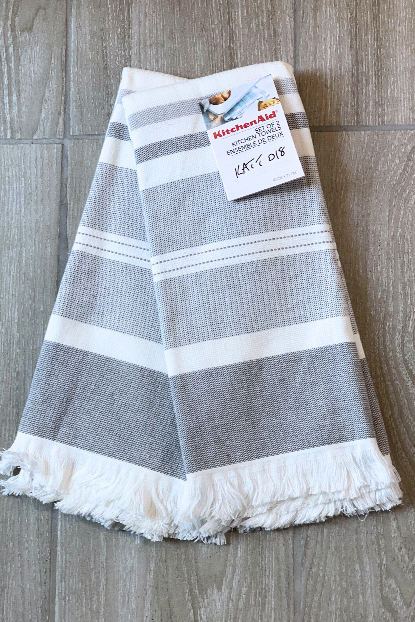 New KitchenAid Tea-Towels x2 Grrey Shades with Fringe