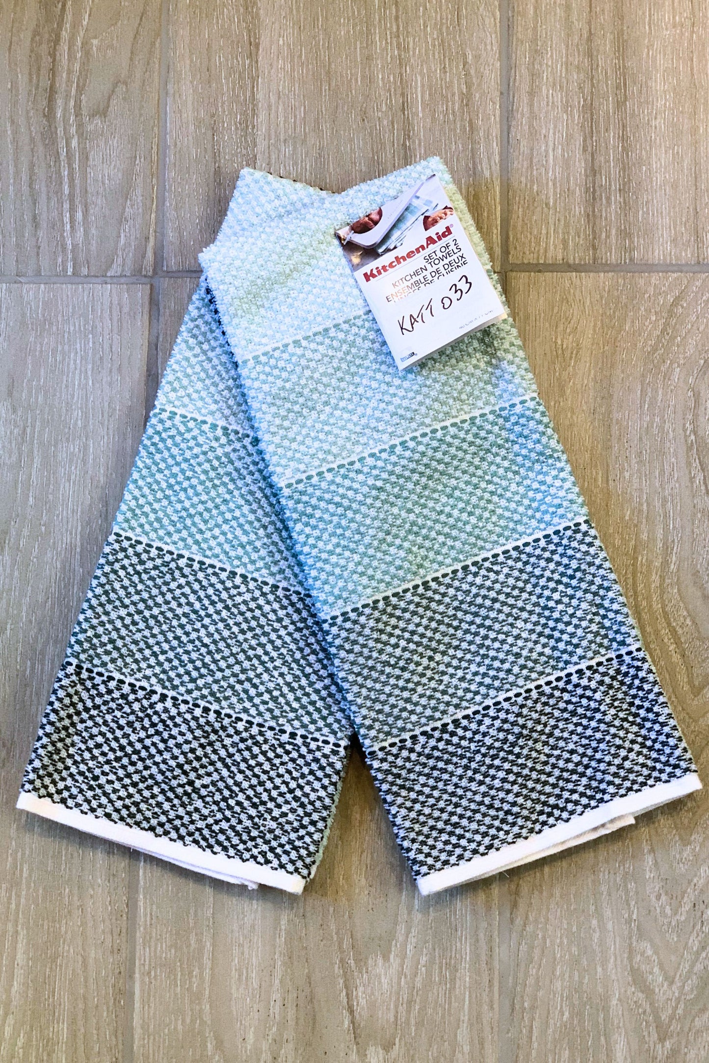 New KitchenAid Tea-Towels x2 Horizontal Green Bands