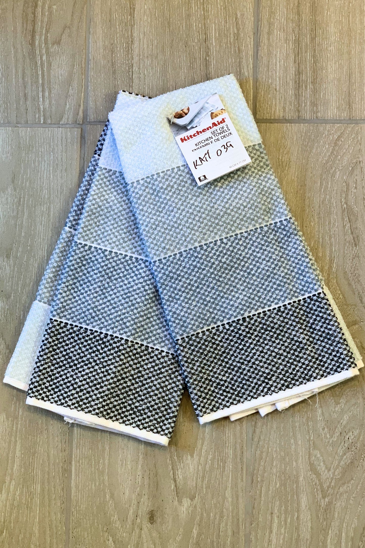 New KitchenAid Tea-Towels x2 Horizontal Shades Green Bands