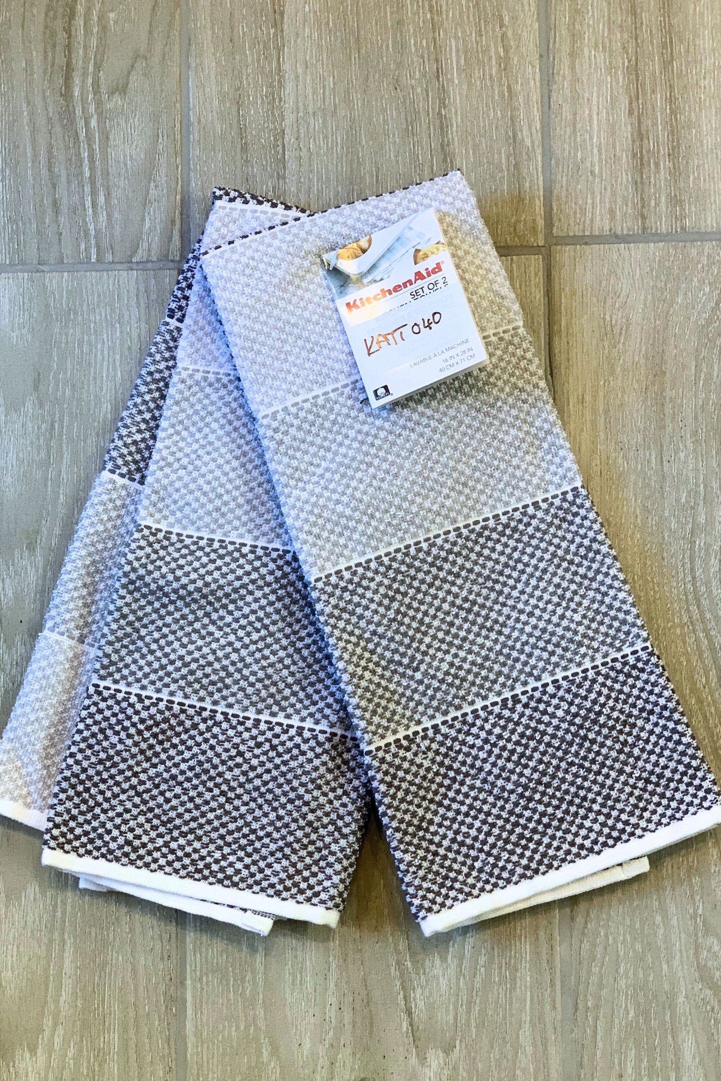 New KitchenAid Tea-Towels x2 Horizontal Shades Grey Bands