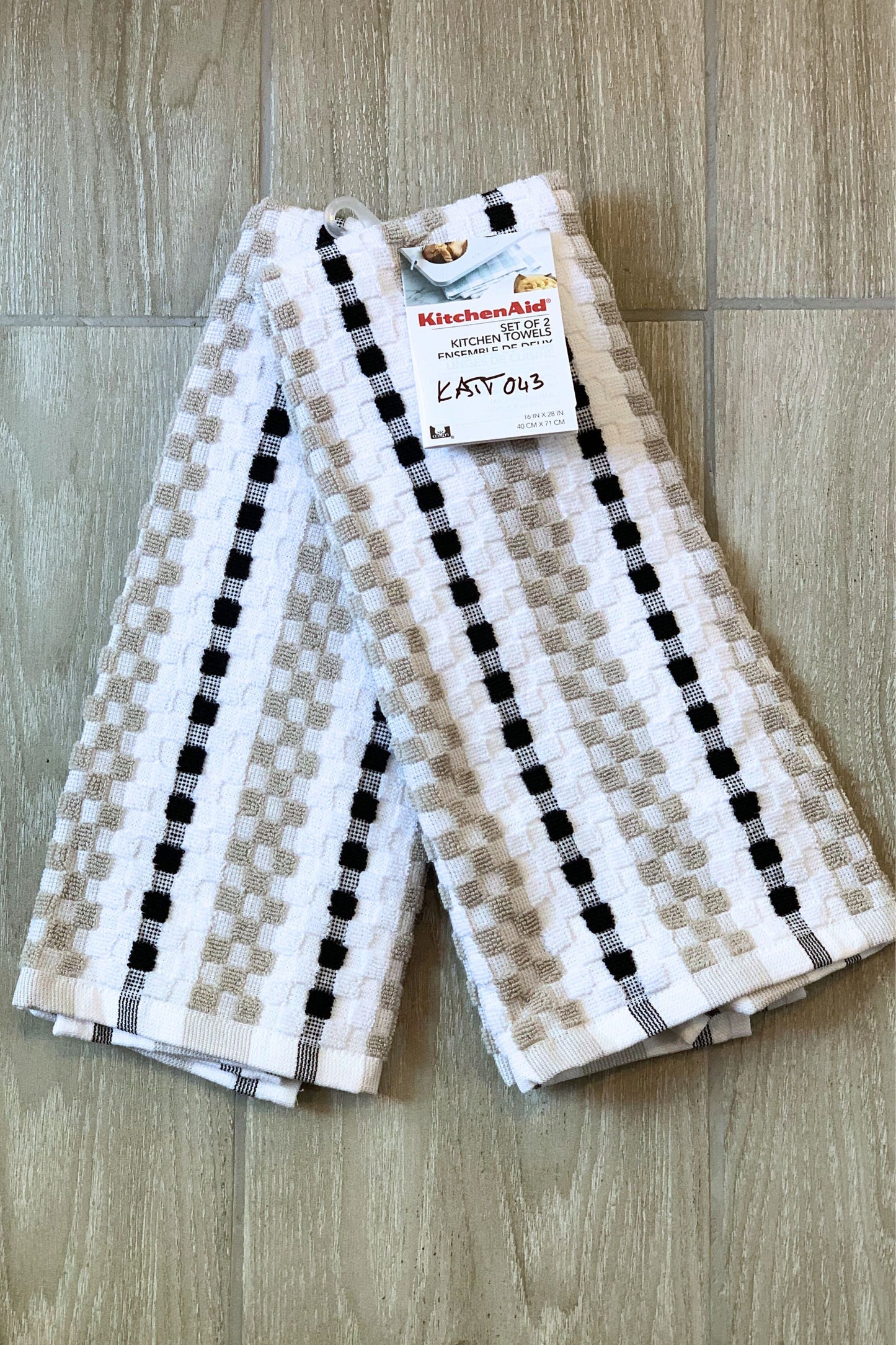 New KitchenAid Tea-Towels x2 Beige Black Squares
