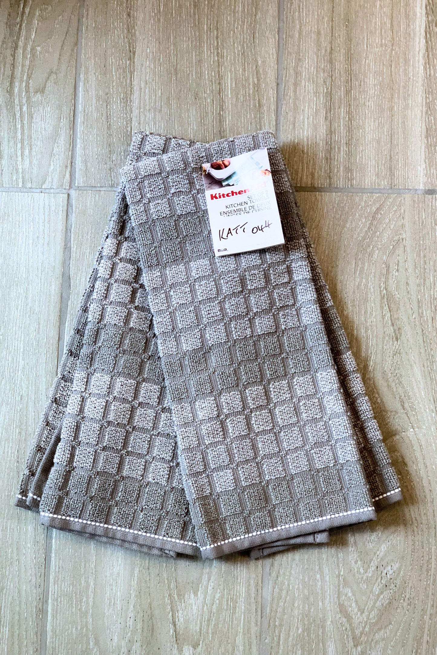 New KitchenAid Tea-Towels x2 Light Grey Shades Squares