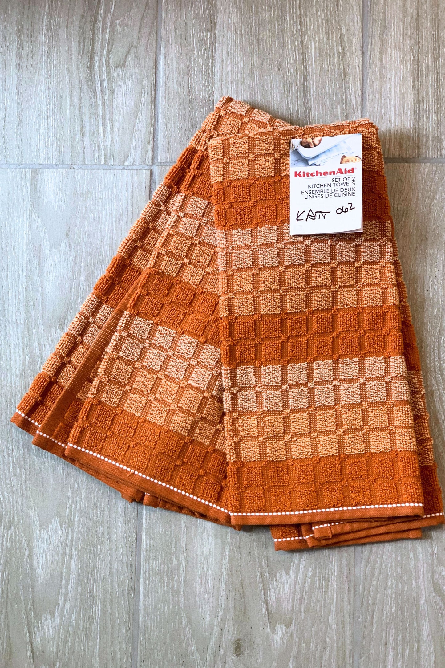 New KitchenAid Tea-Towels x2 Amber Shade Squares