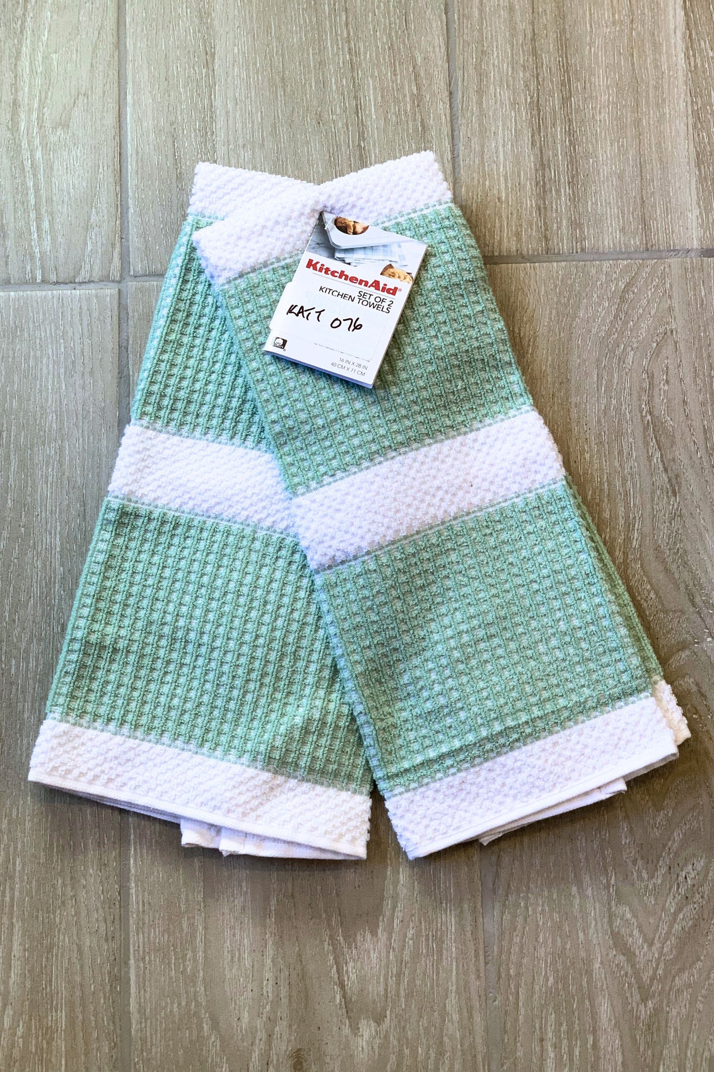 New KitchenAid Tea-Towels x2 Green Waffle