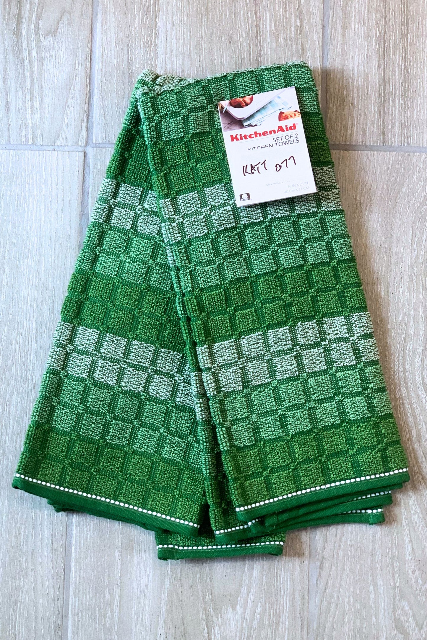 New KitchenAid Tea-Towels x2 Green Shade Squares