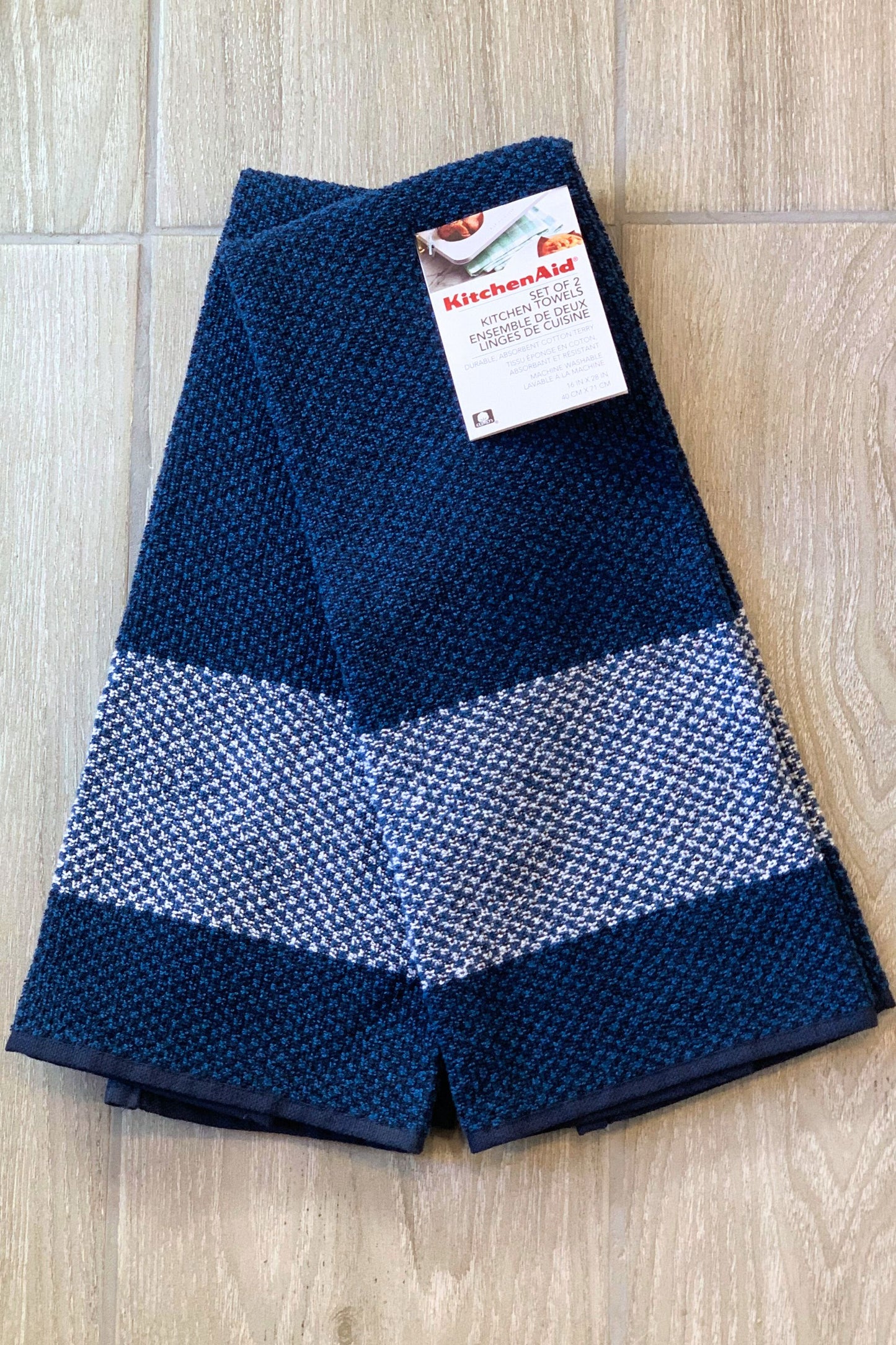 New KitchenAid Tea-Towels x2 Blue with White Speckled Band