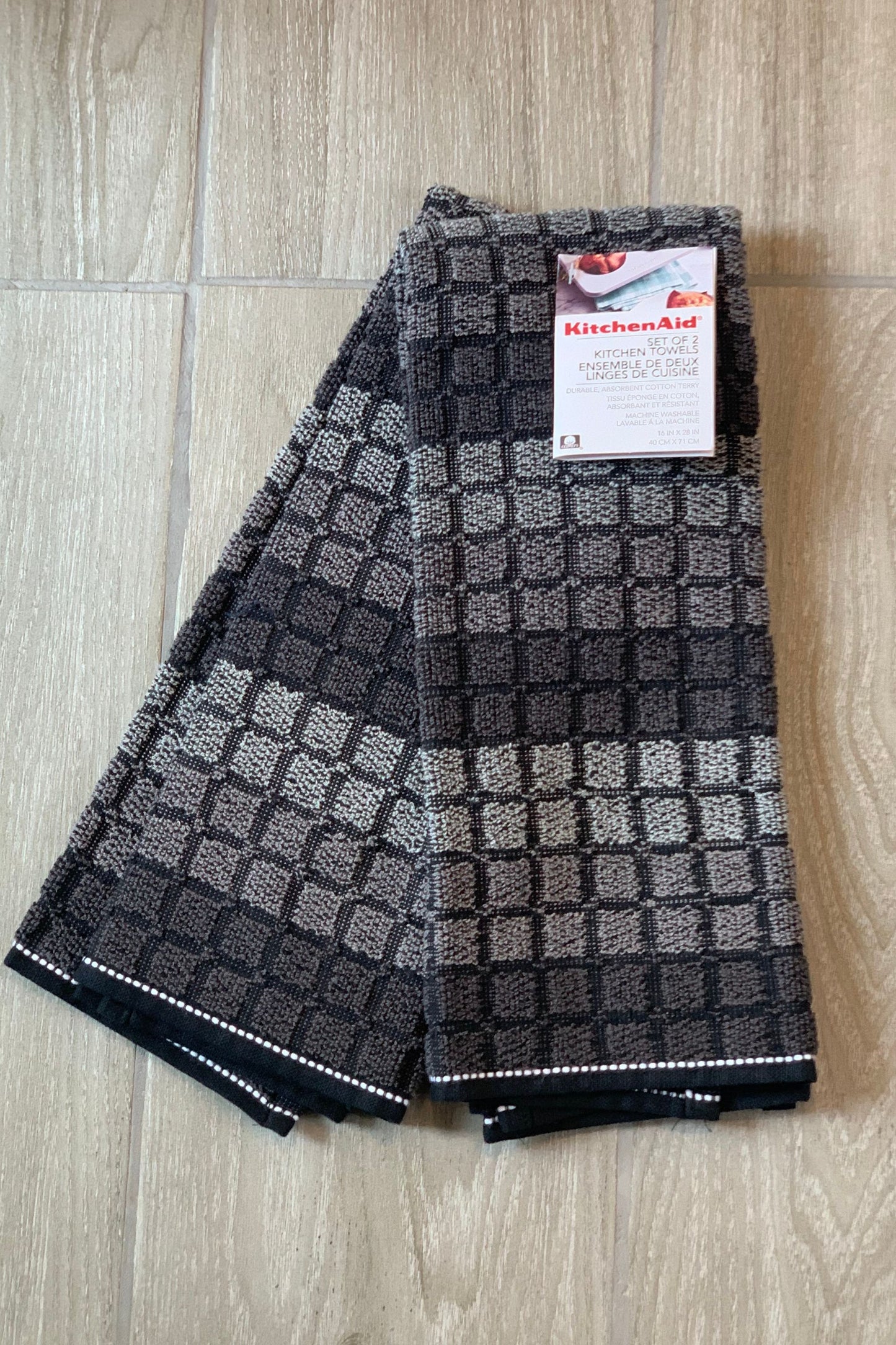 New KitchenAid Tea-Towels x2 Dark Shade Squares