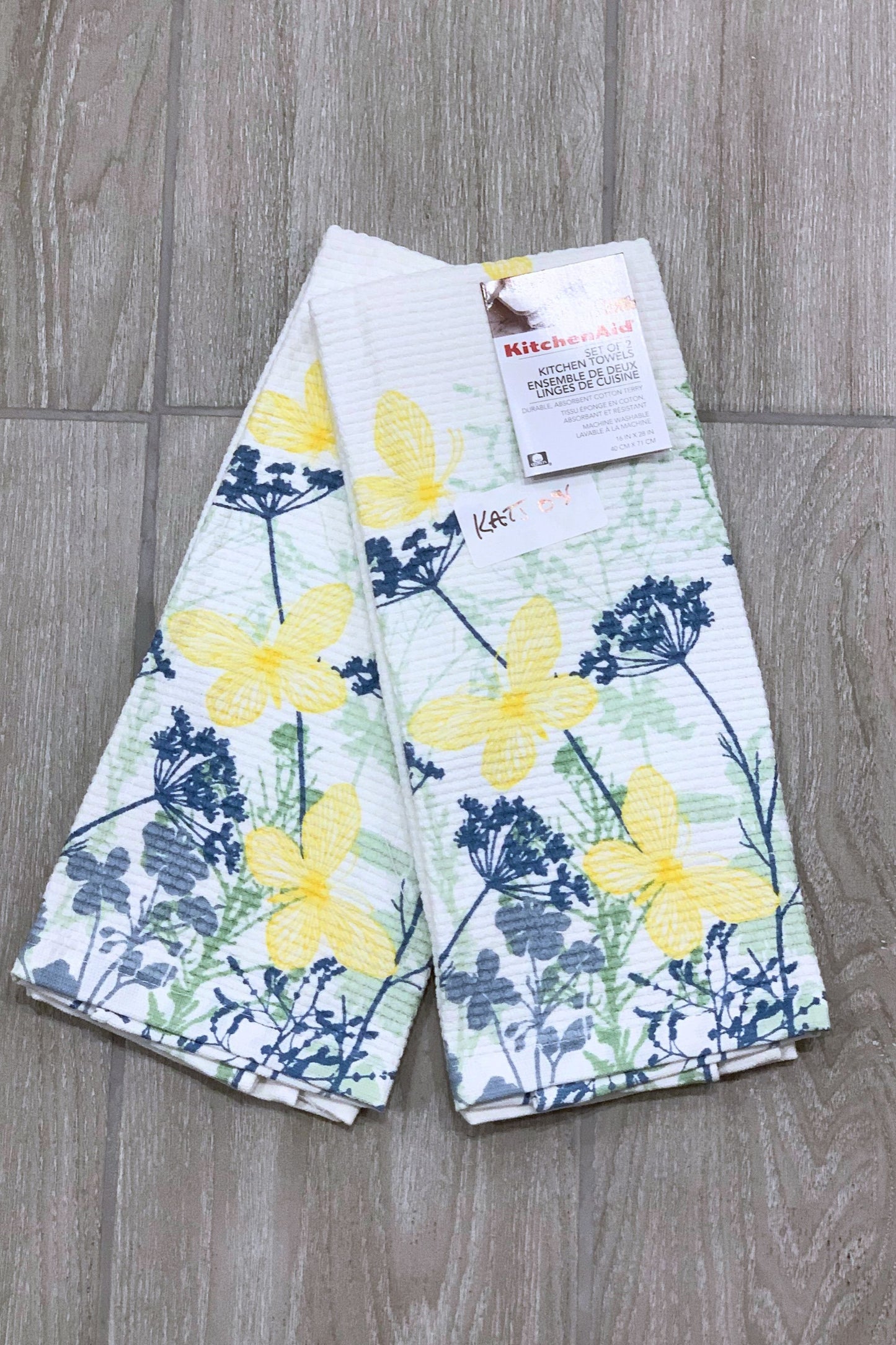 New KitchenAid Tea-Towels x2 Yellow Butterflies and Flowers