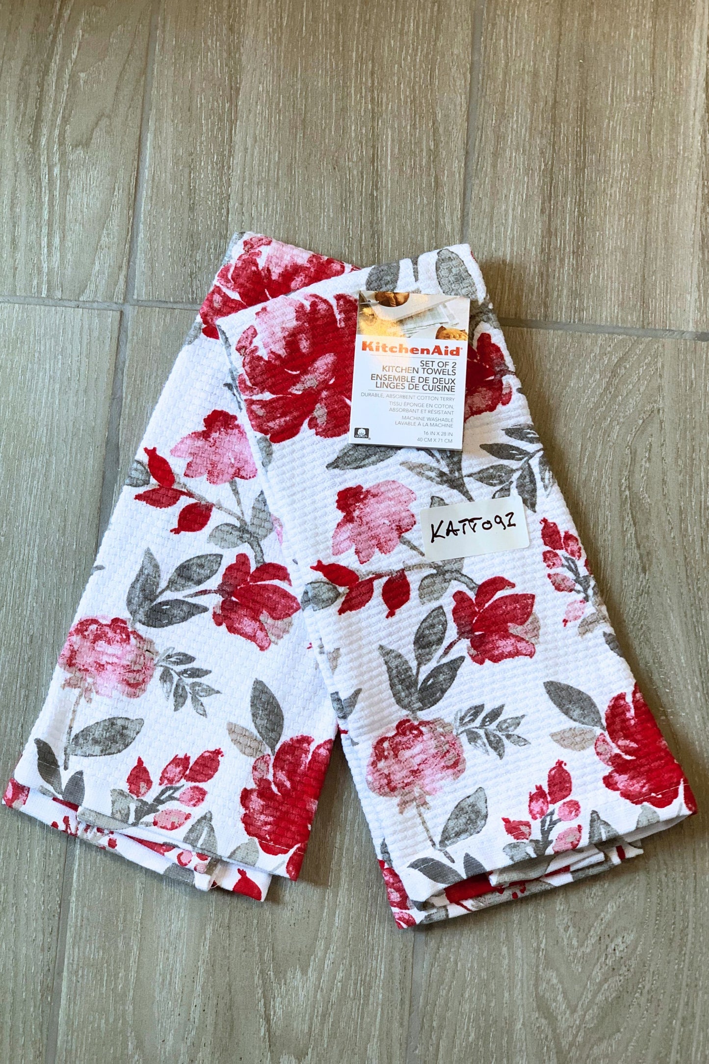 New KitchenAid Tea-Towels x2 Pink Flowers