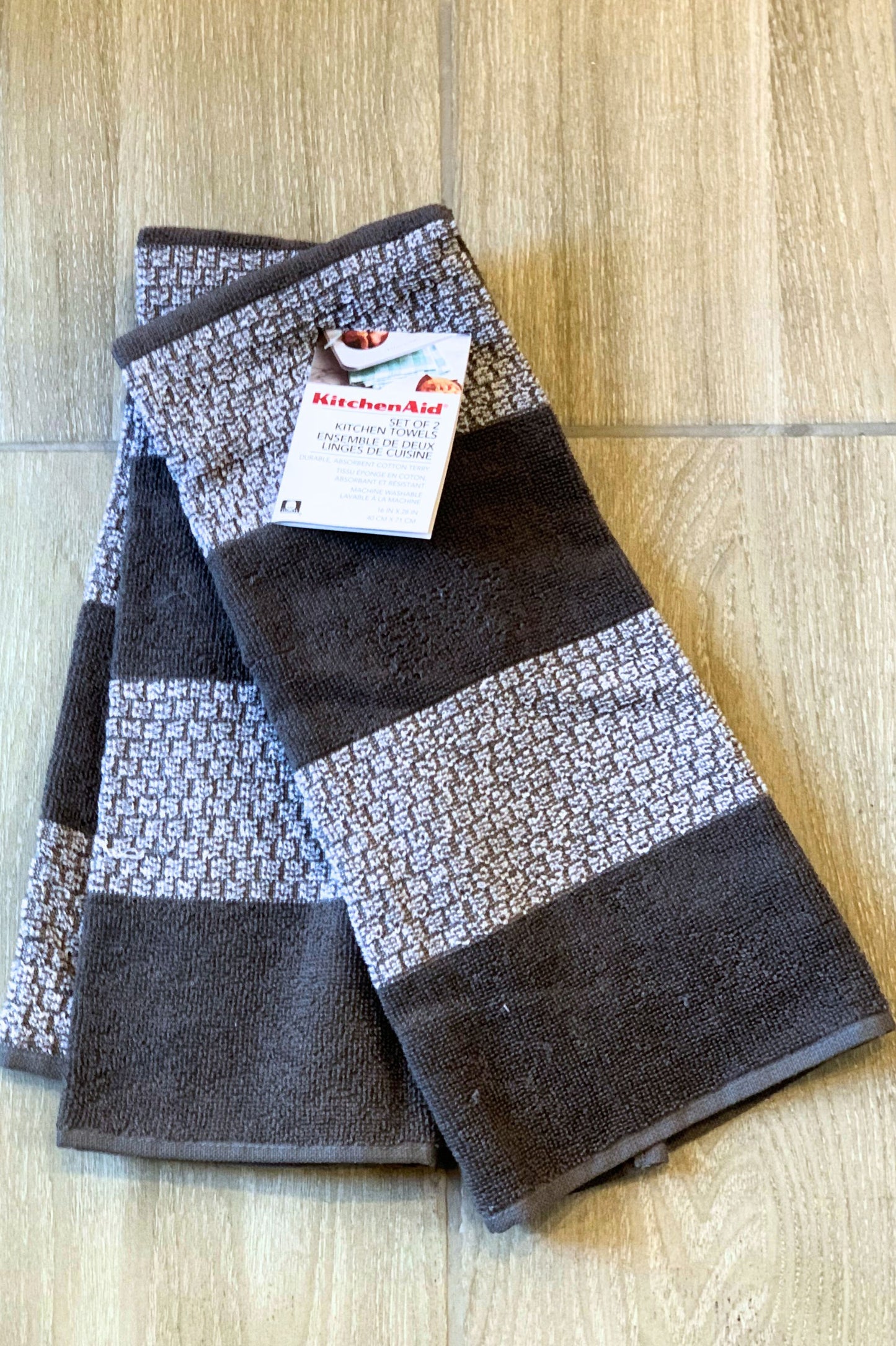 New KitchenAid Tea-Towels x2 Grey Bands