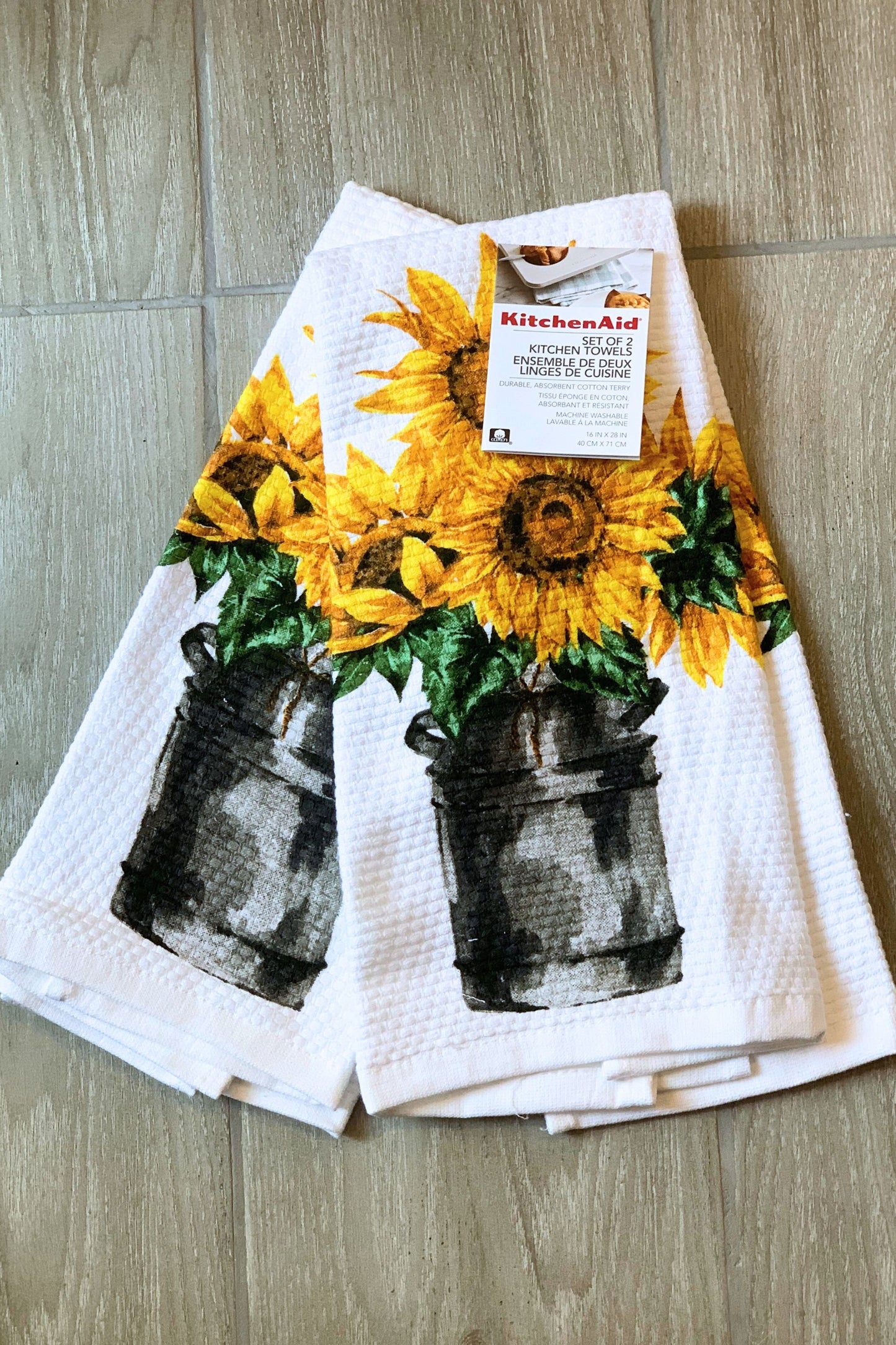 New KitchenAid Tea-Towels x2 Sunflowers in a Can