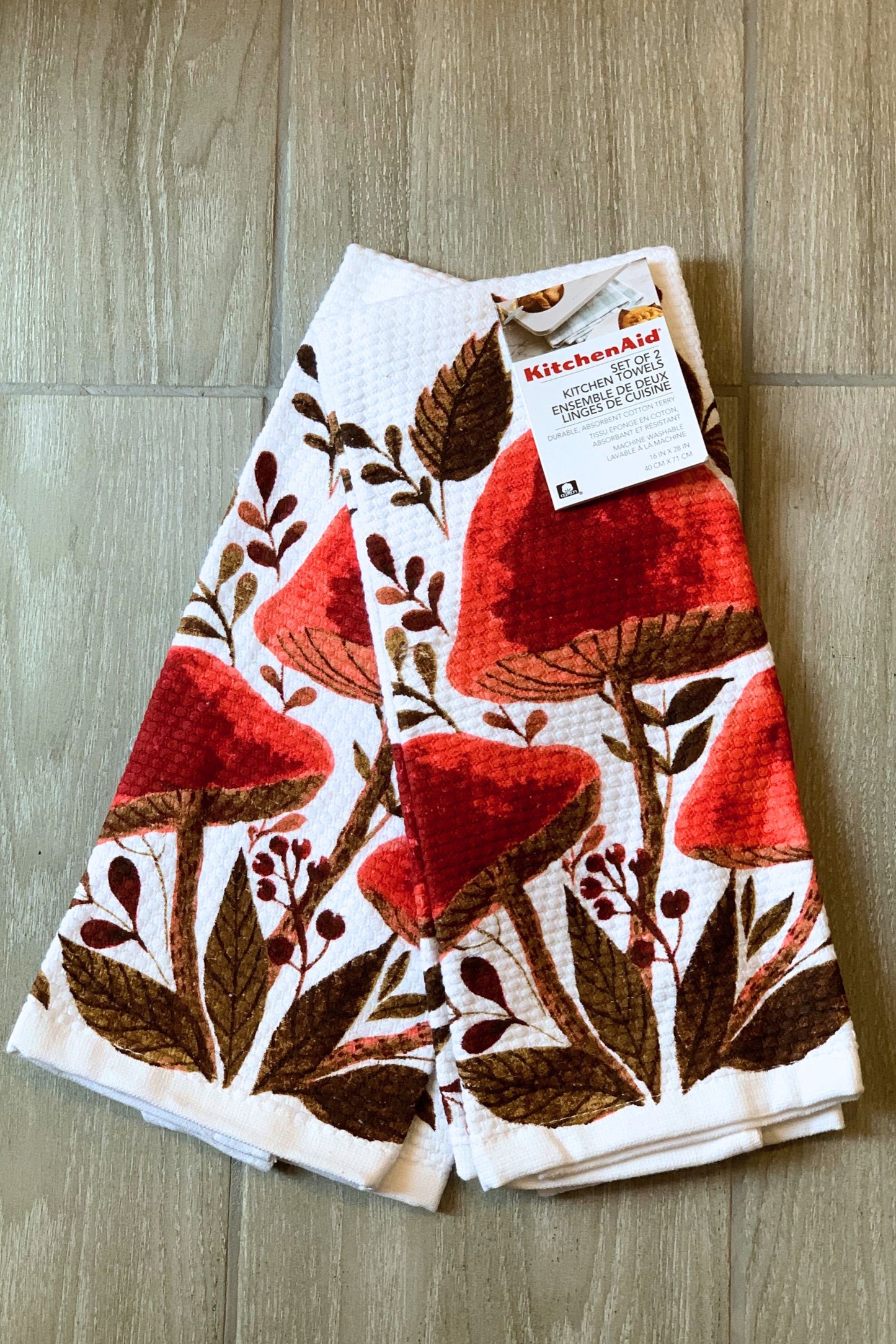 New KitchenAid Tea-Towels x2 Red Toadstools