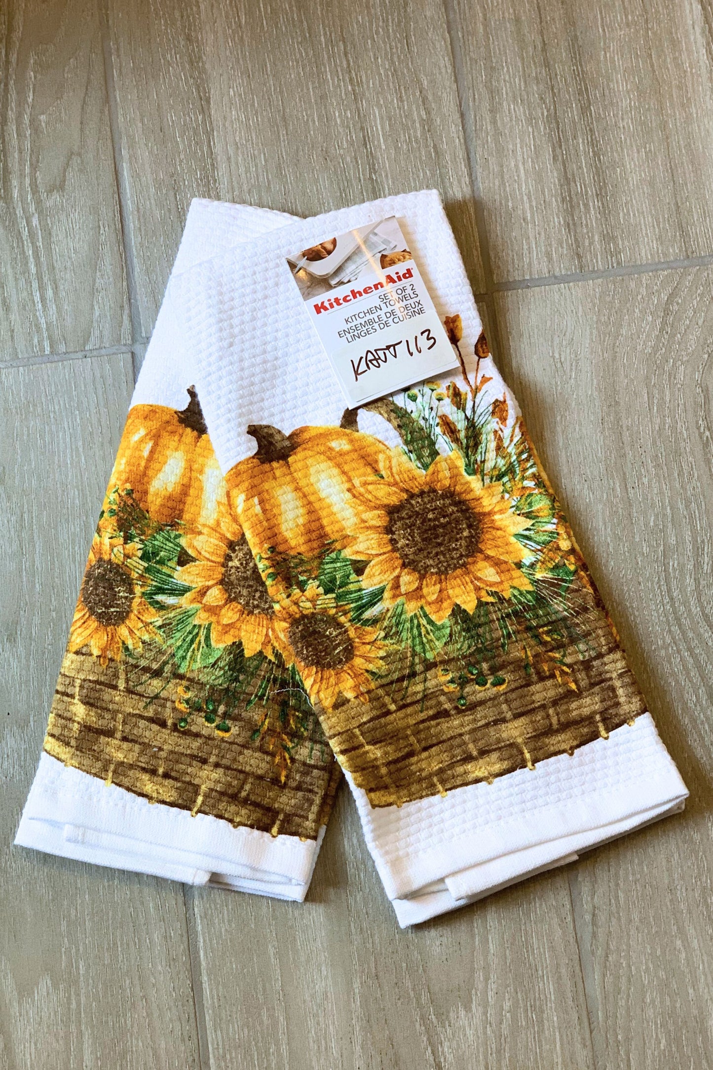 New KitchenAid Tea-Towels x2 Sunflowers and Pumpkin
