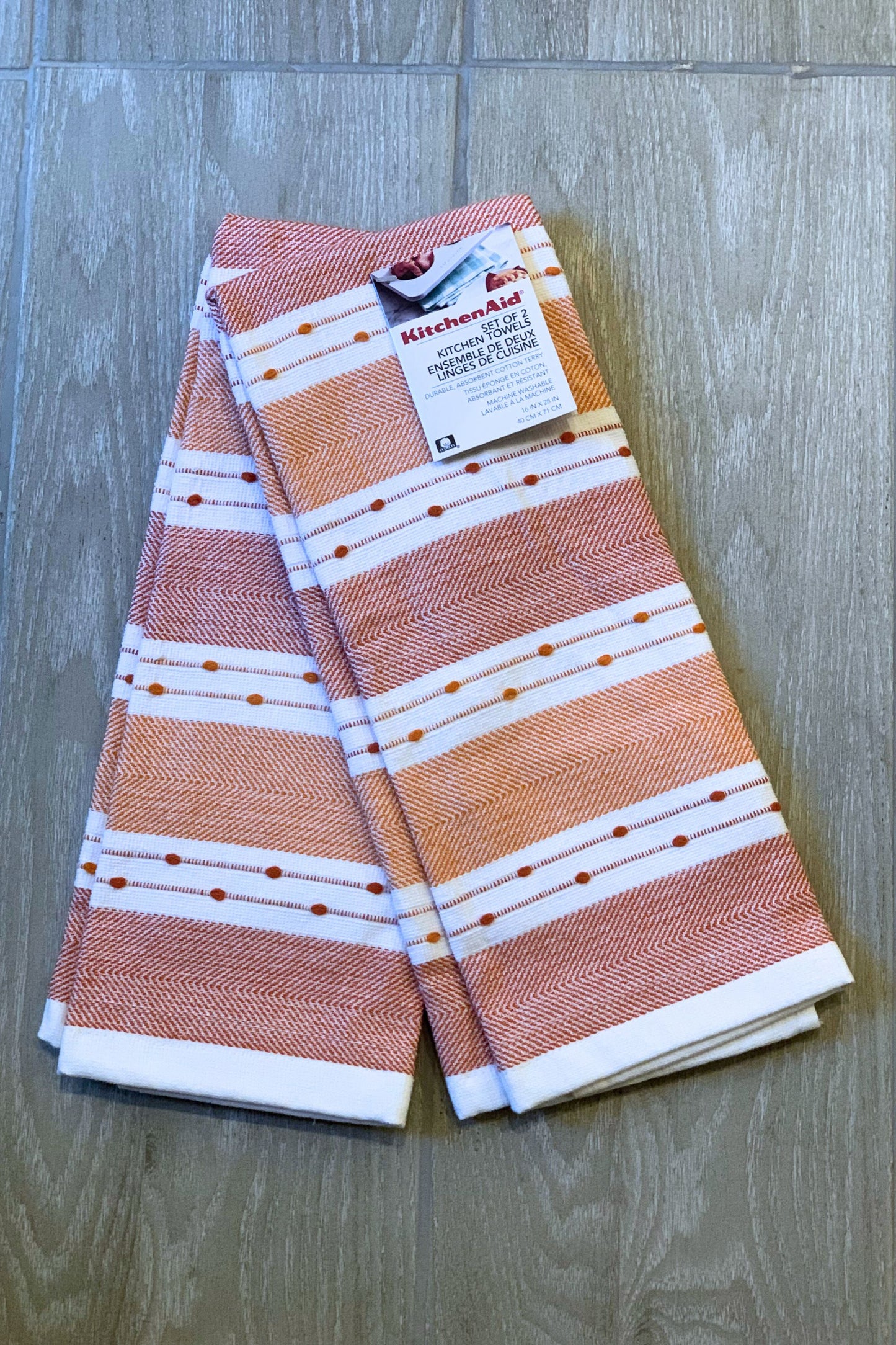 New KitchenAid Tea-Towels x2 Amber with Dots