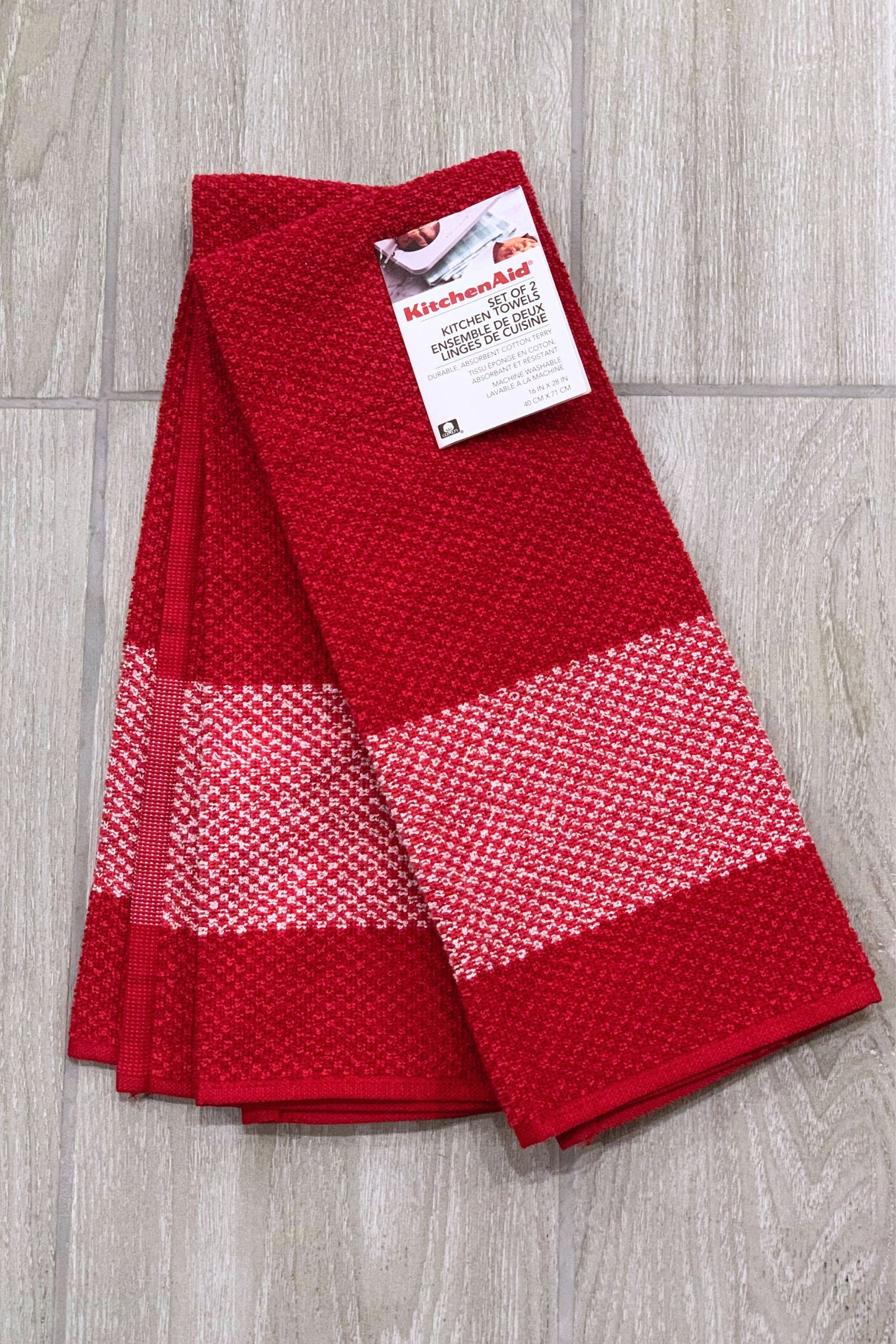 New KitchenAid Tea-Towels x2 Red with White Speckled Band