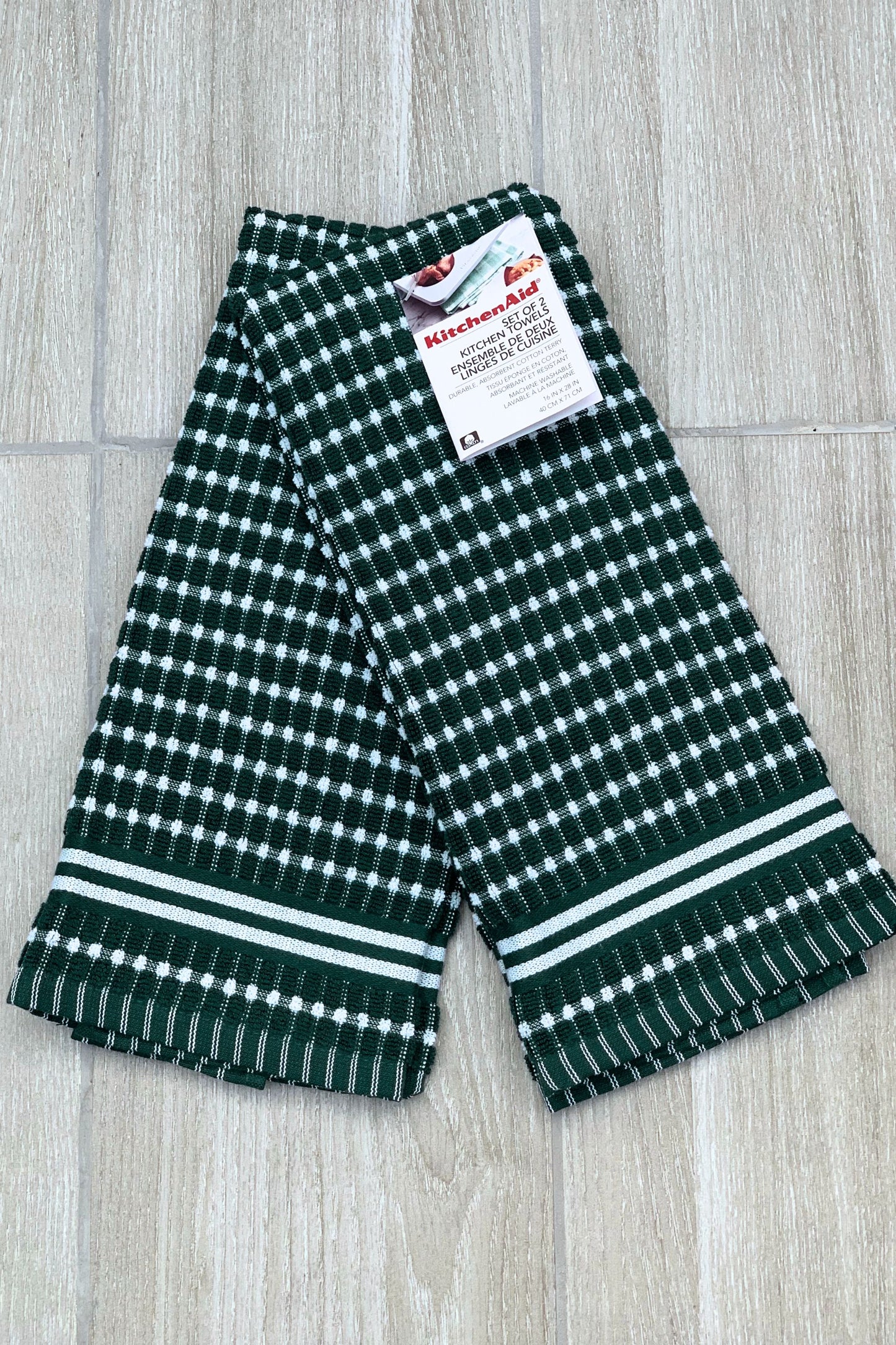 New KitchenAid Tea-Towels x2 Green with White Dots