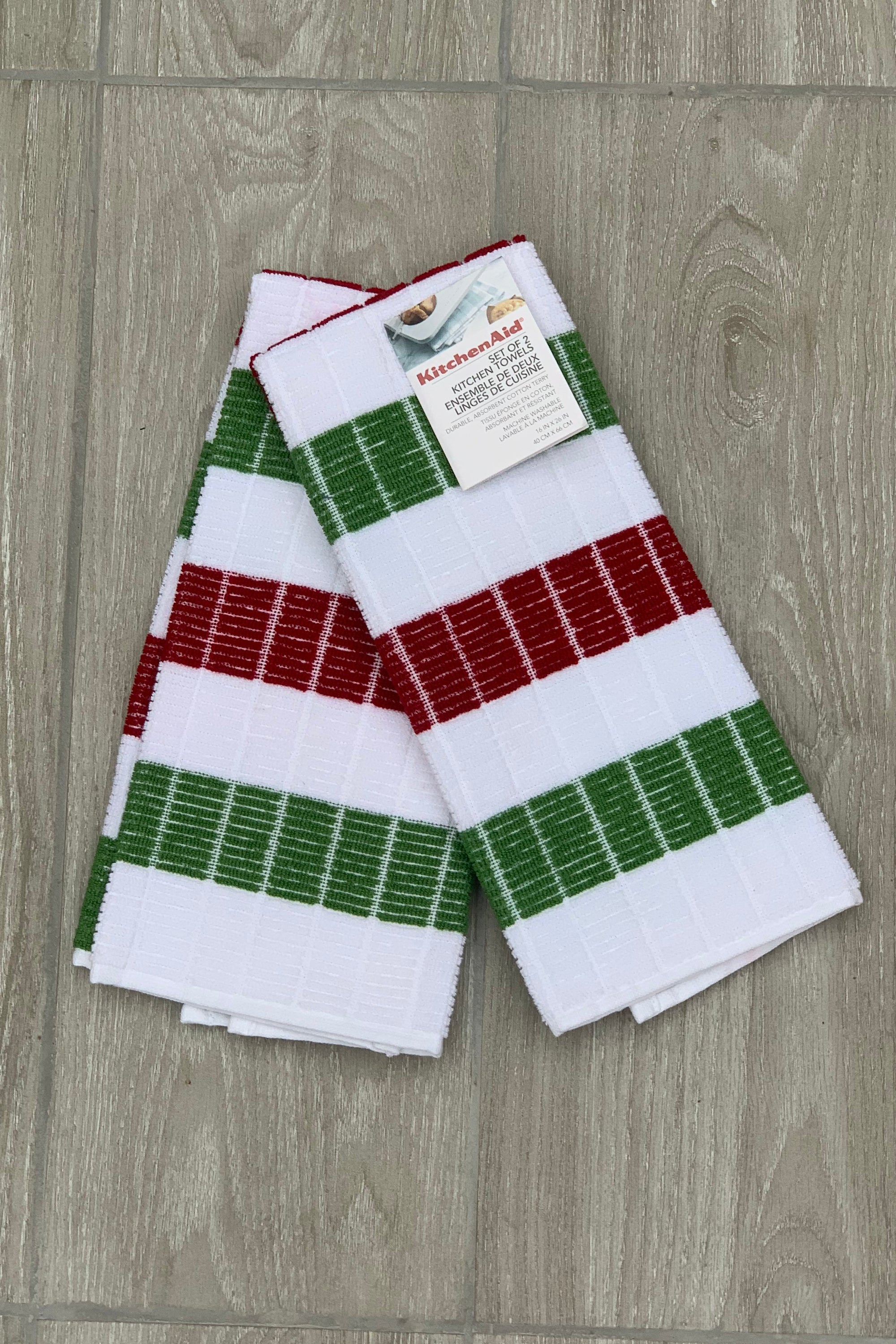 New KitchenAid Tea-Towels x2 Modern Grey Green Stripes – Wild