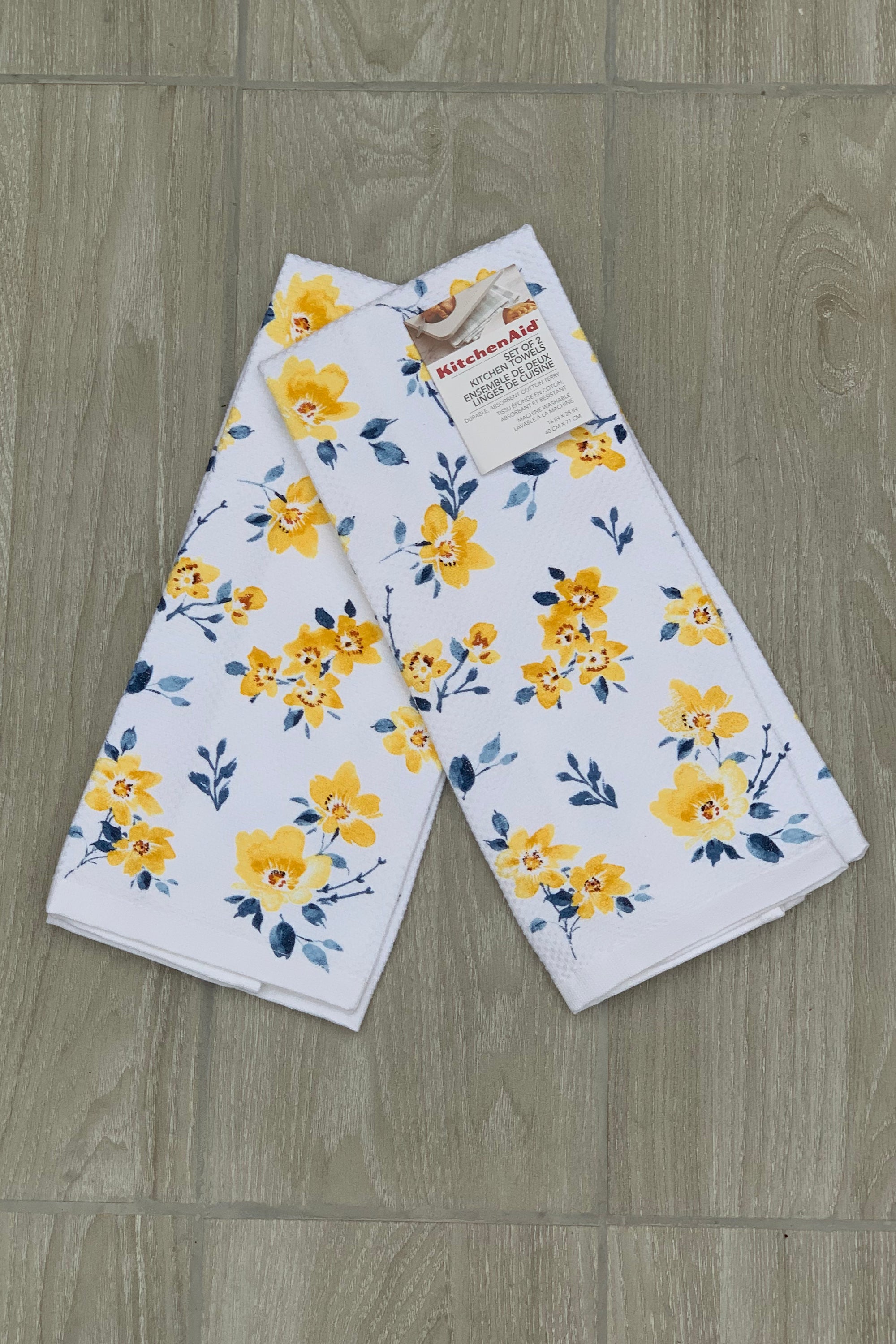 New KitchenAid Tea-Towels x2 Springtime Yellow Flowers
