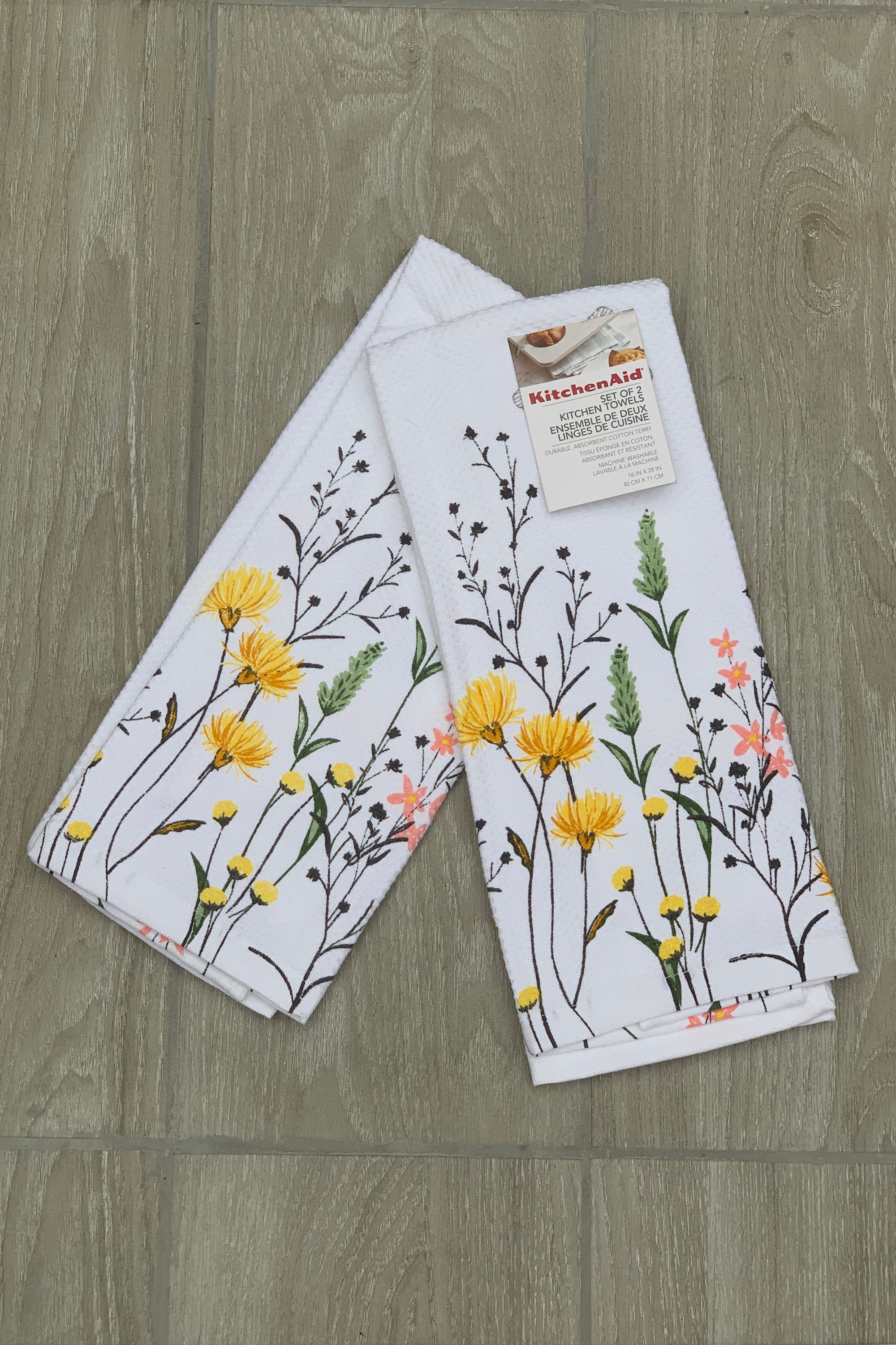 New KitchenAid Tea-Towels x2 Springtime Yellow Flowers – Wild