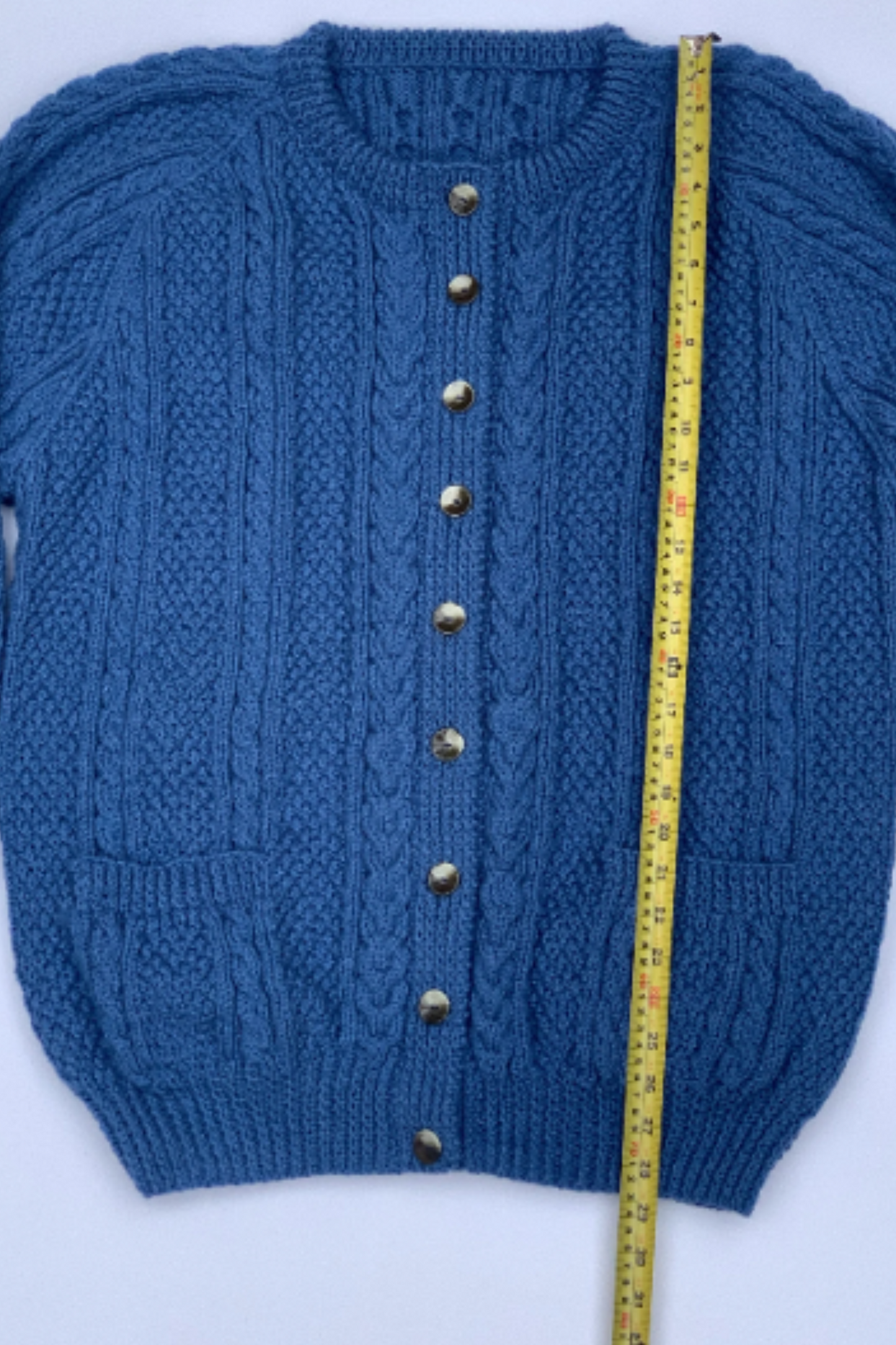 Ladies Round Neck Cable Cardigan with Pockets - Denim (Blue) (UK Size 14)