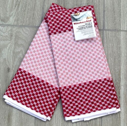 New KitchenAid Tea-Towels x2 Red Pink Shade