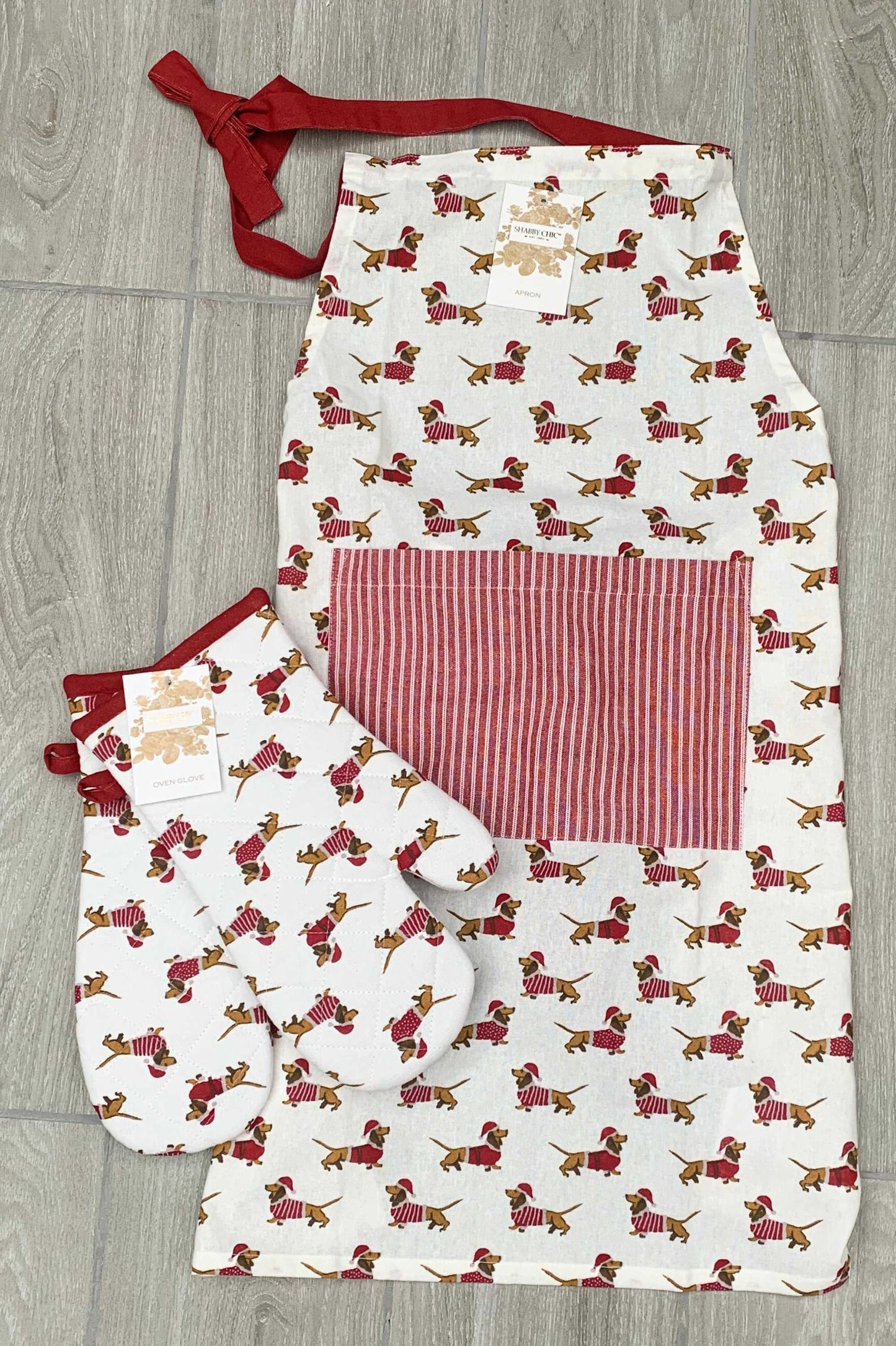 Christmas Themed Sausage Dog Apron & Gauntlet Bundle