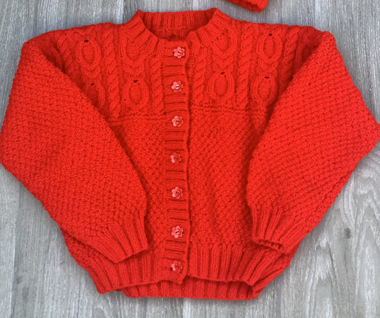 Girl's Cable Yoke Cardigan & Hat