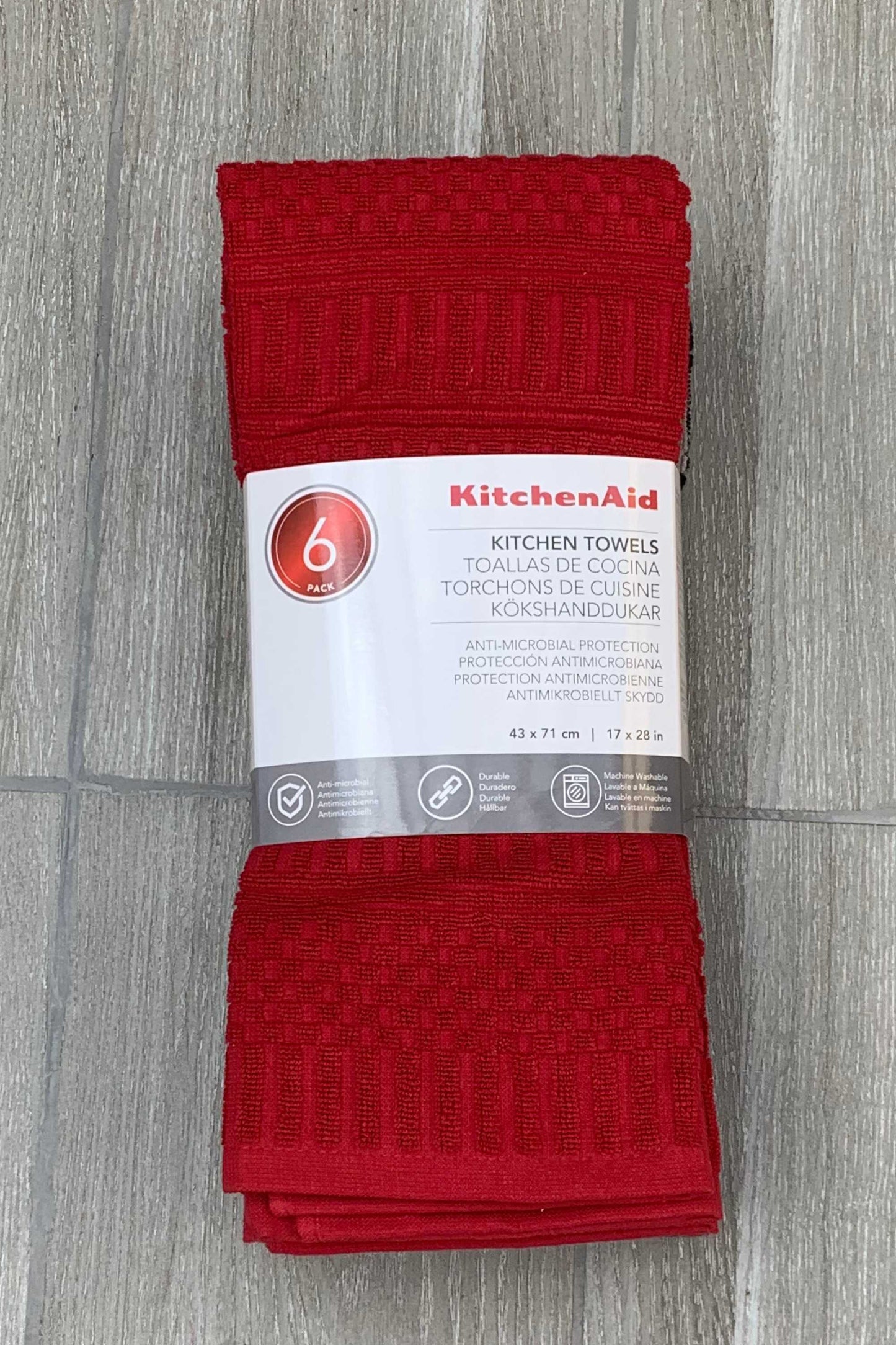 New for 2023 - KitchenAid Tea-Towels x 6 100% Cotton (Red, Black & Light Grey)