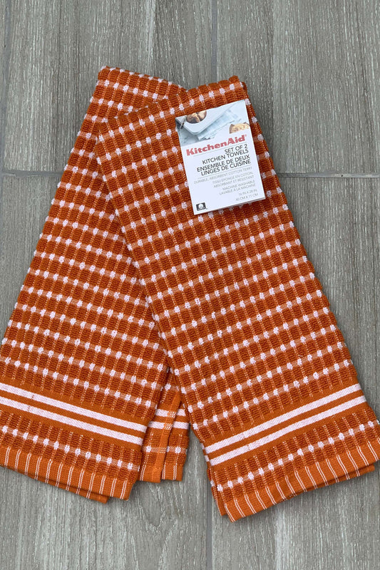 New KitchenAid Tea-Towels x2 Amber with White Squares