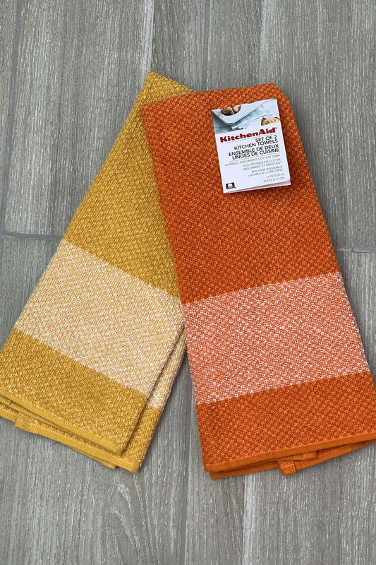 New KitchenAid Tea-Towels x2 Amber and Ocre