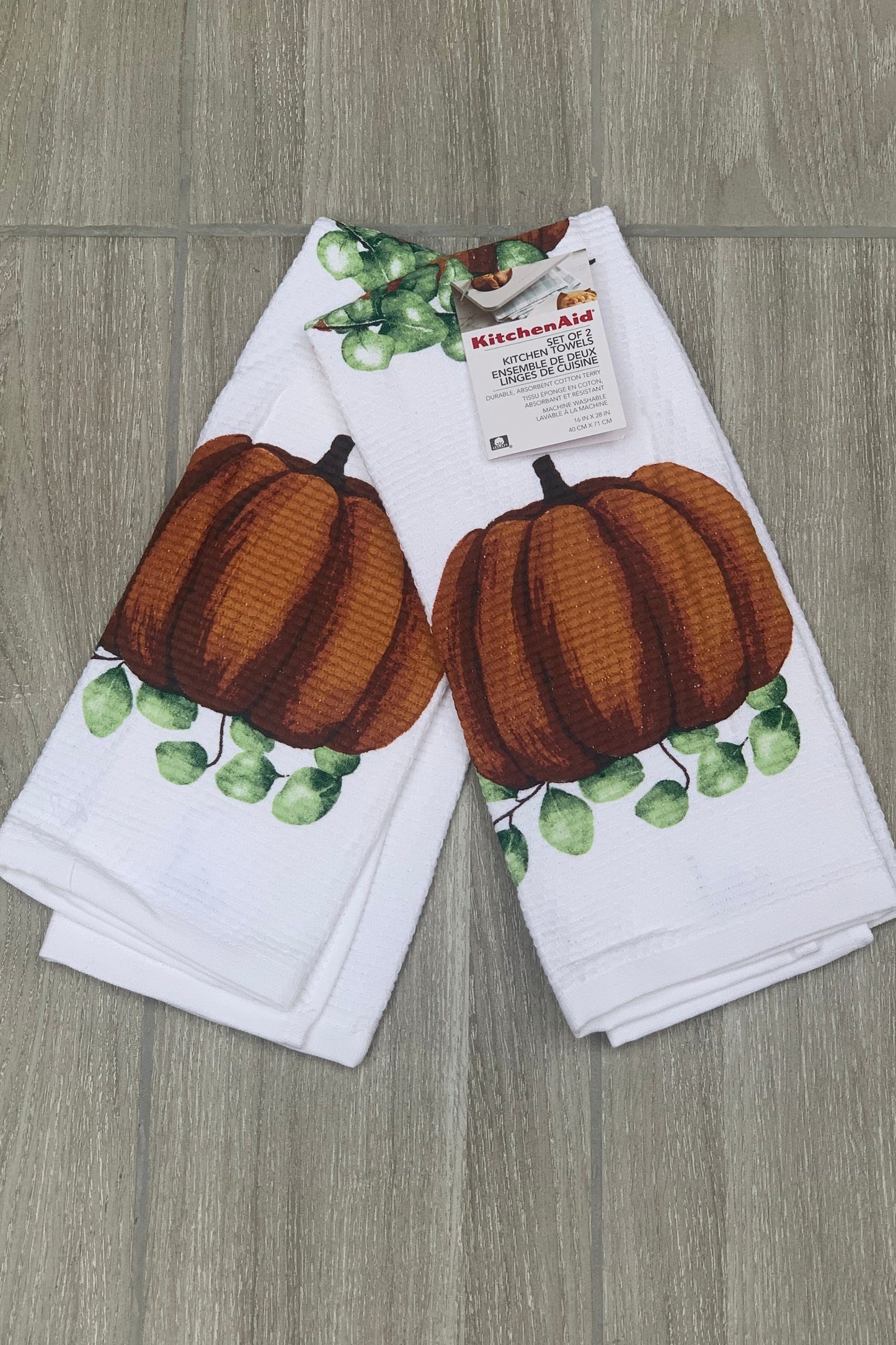 New KitchenAid Tea-Towels x2 100% Cotton with Pumpkins