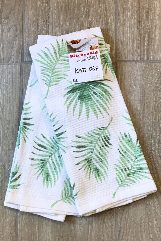New KitchenAid Tea-Towels x2 Green Ferns