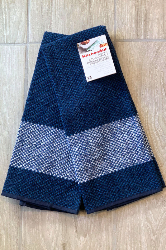 New KitchenAid Tea-Towels x2 Blue with White Speckled Band