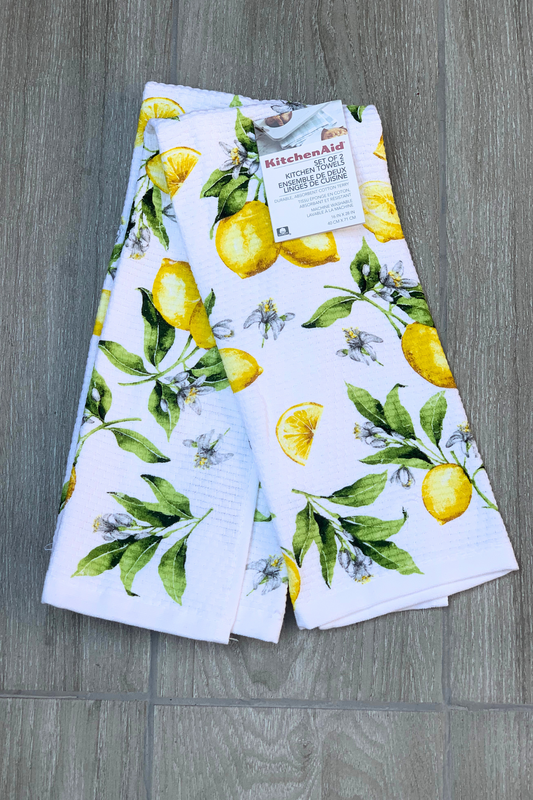 New KitchenAid Tea-Towels x2 White with Lemon Slices