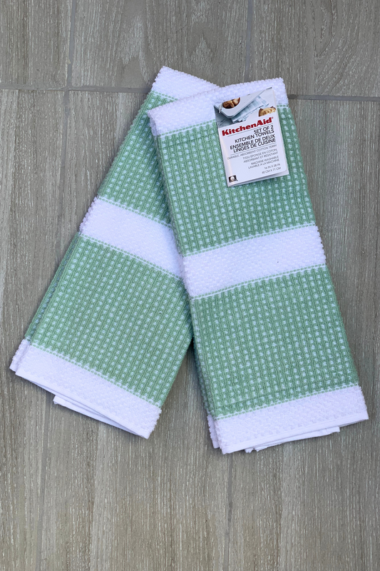 New KitchenAid Tea-Towels x2 Mid-Green White