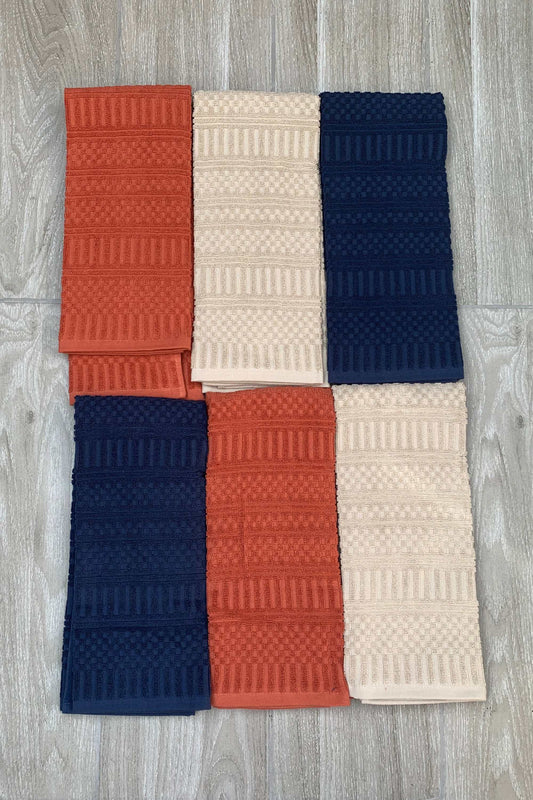 New for 2023 - KitchenAid Tea-Towels x 6 100% Cotton (Blue, Beige & Amber)