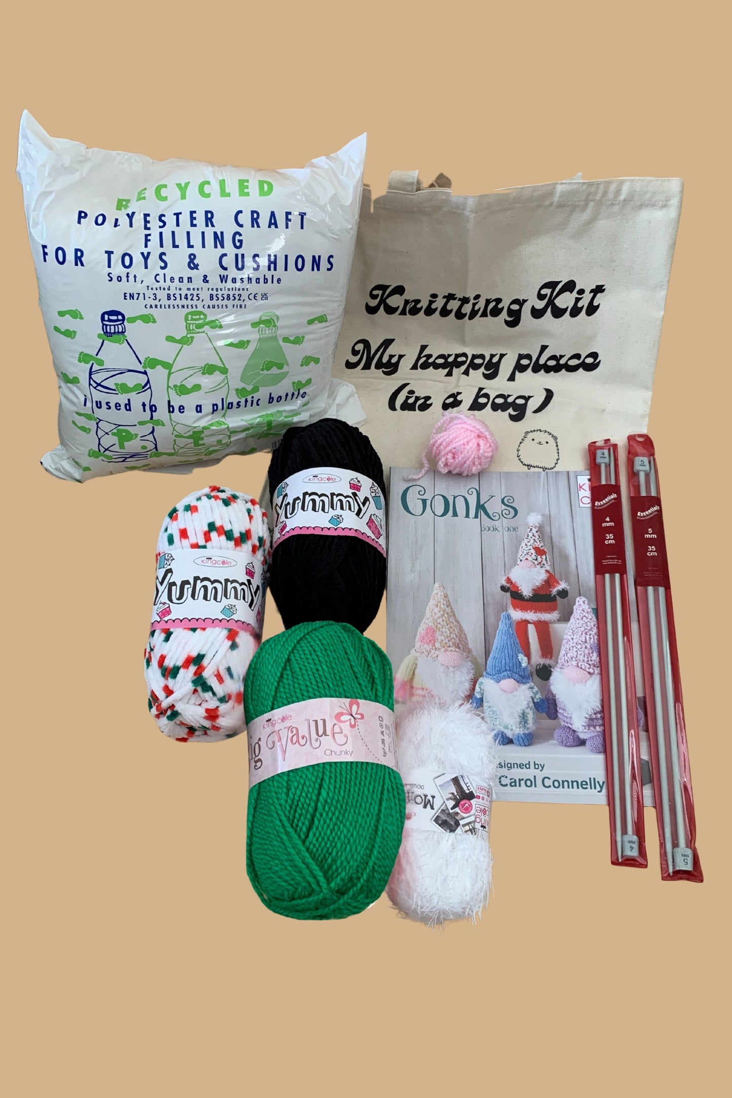 Knit Your Own Small Green Christmas Gonk – Complete DIY Kit