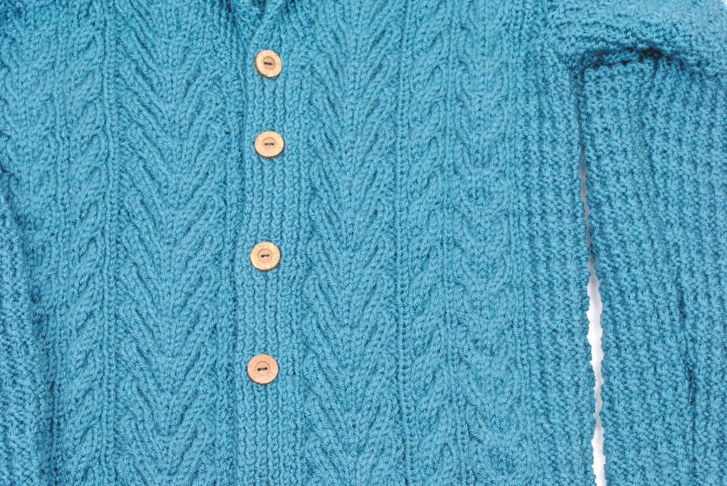 Male Soft Aran Shawl Collar Cardigan - Teal (Chest 40" - 42")