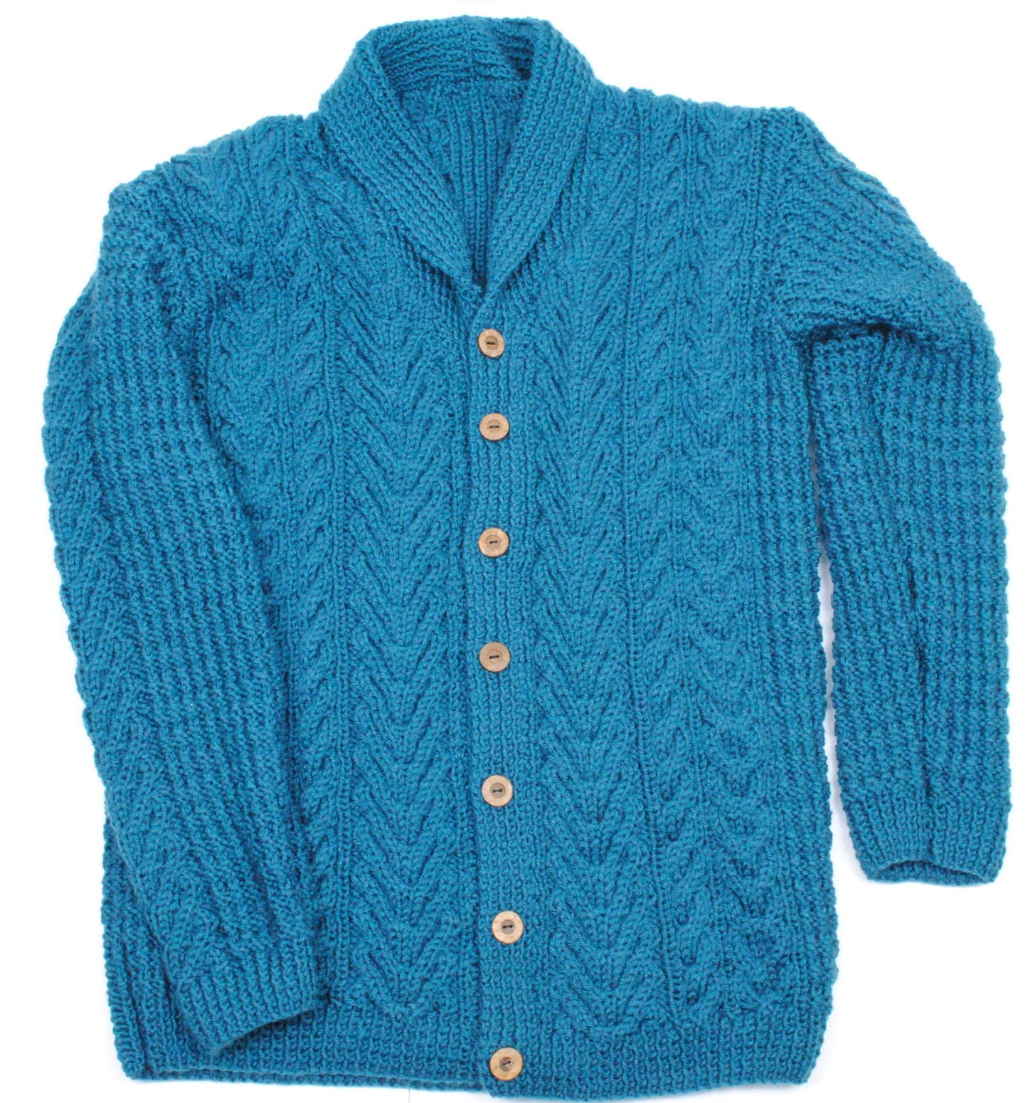 Male Soft Aran Shawl Collar Cardigan - Teal (Chest 40" - 42")