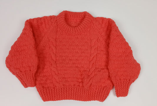 Girl's Round Neck Sweater - Coral ( Approx. 1-2 Year)