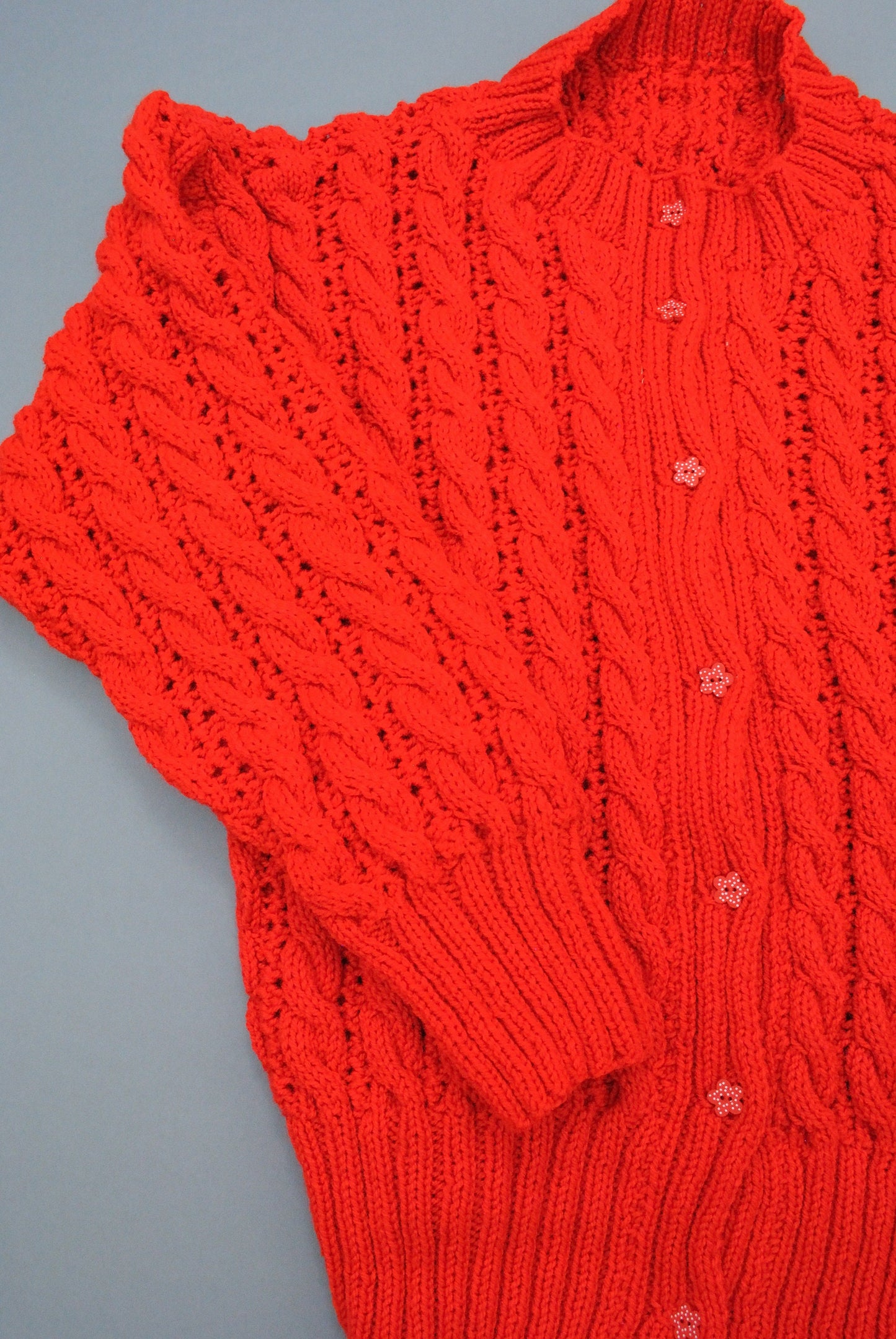 Ladies Lacy Cable Cardigan - Red (UK 12)