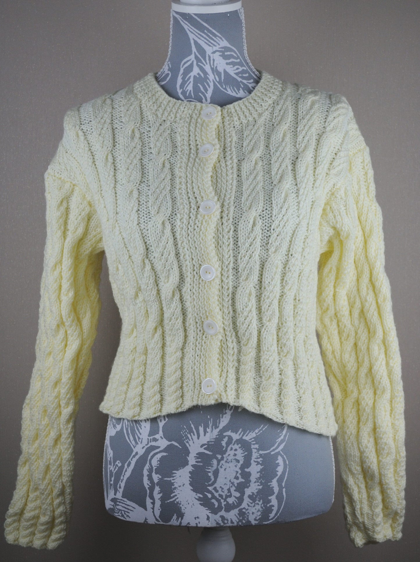 Ladies Short Length Cable Cardigan - Soft Cream (UK Size 12)