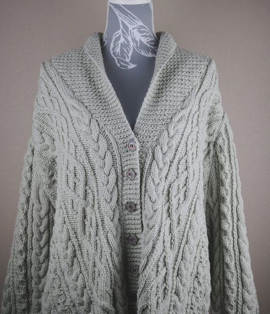 Ladies Shawl Collar Aran Jacket - Light Stone (UK Size 16/18)