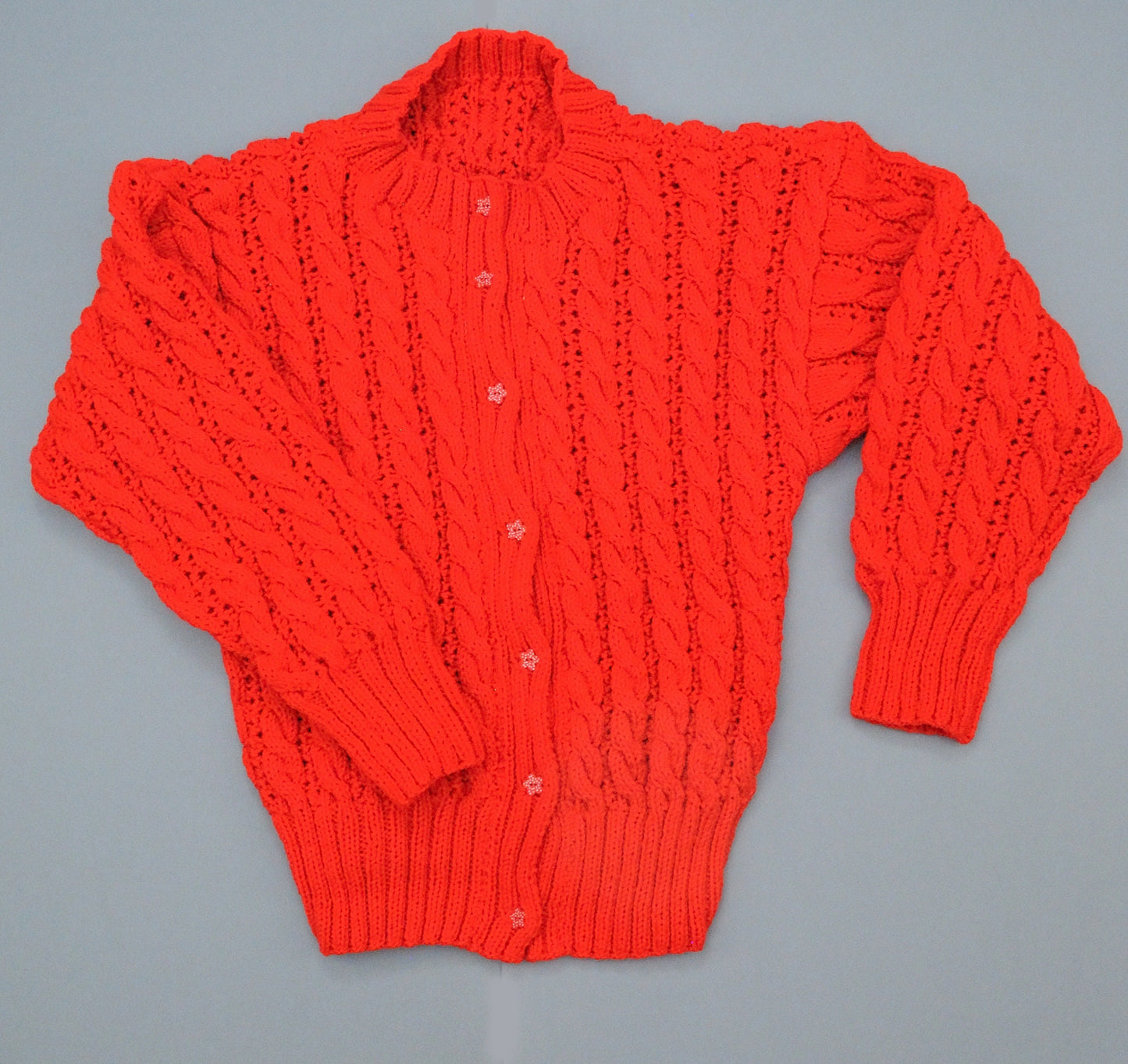 Ladies Lacy Cable Cardigan - Red (UK 12)