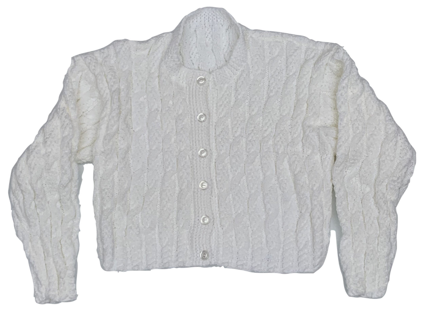 Ladies Short Length Cable Cardigan - White (Size: 40-42")